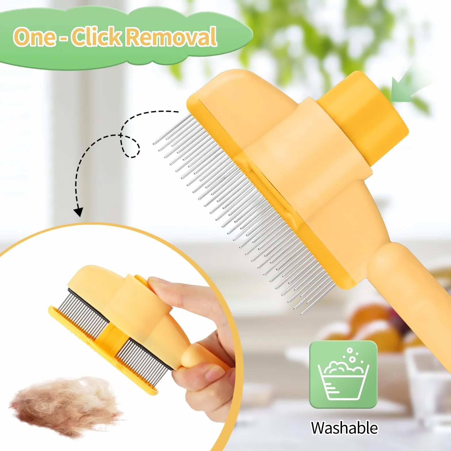 Brosse Chat Autonettoyant Peigne à Puces pour Animaux Compagnie Poil Long Court avec Bouton Déverrouillage
