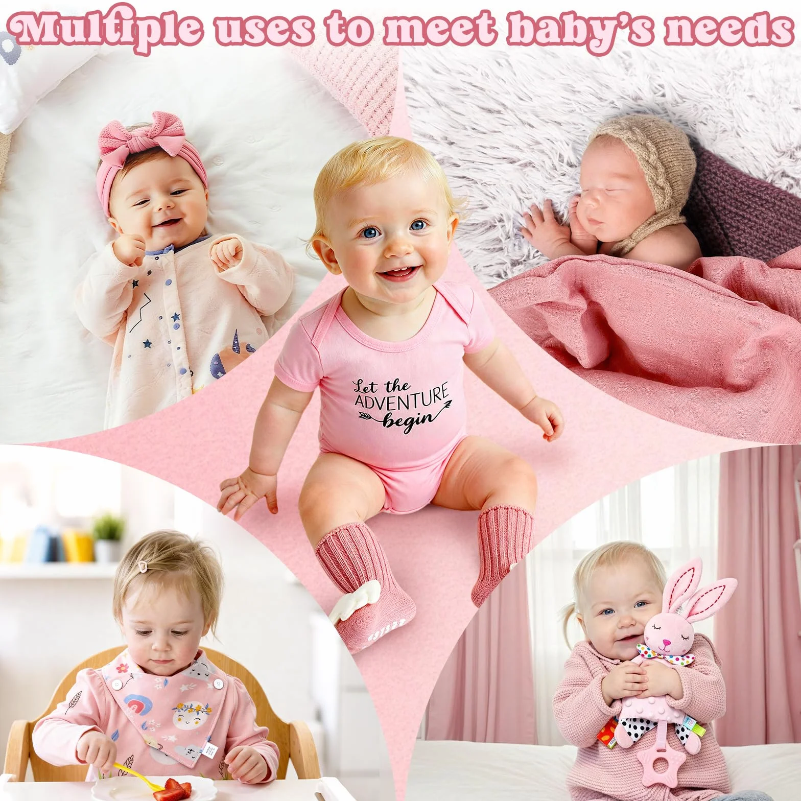 Coffret Naissance 13 en 1 Cadeau Bébé avec Grenouillère Doudou Tasse Couverture Bavoir Chaussettes Gants pour Filles