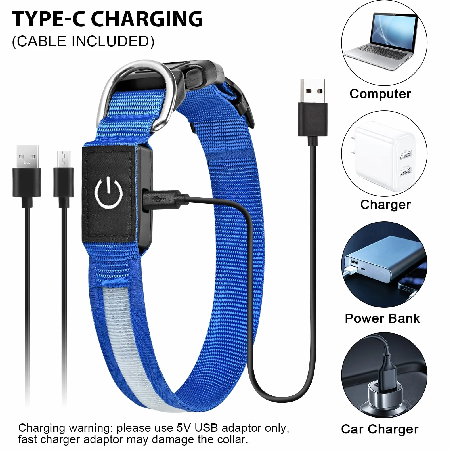 AUAUY Collier Lumineux LED Rechargeable pour Chien avec Port Type-C, 3 Modes, Imperméable, Réglable (L, Vert)