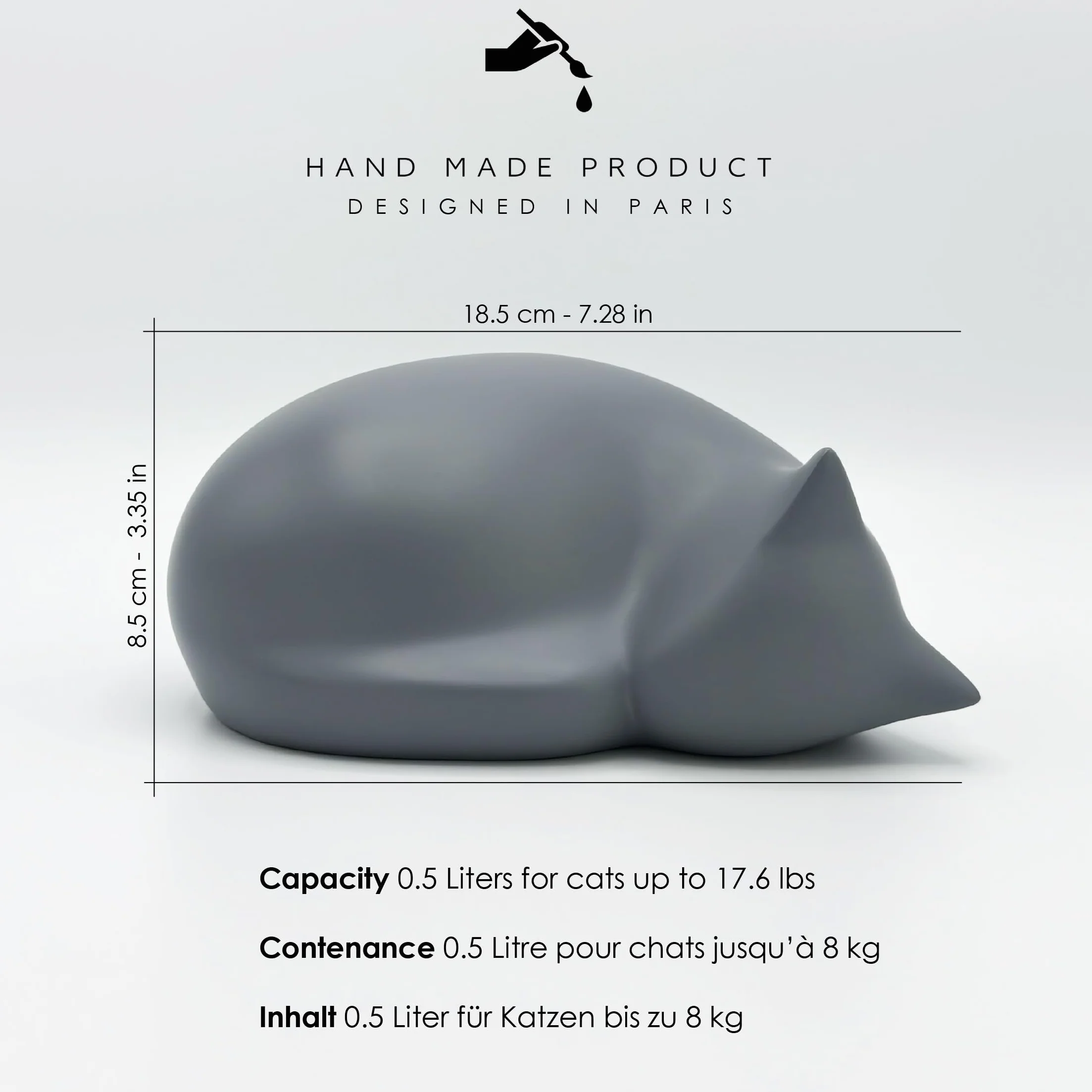 Urne Funéraire en Forme de Chat Dormant, Gris