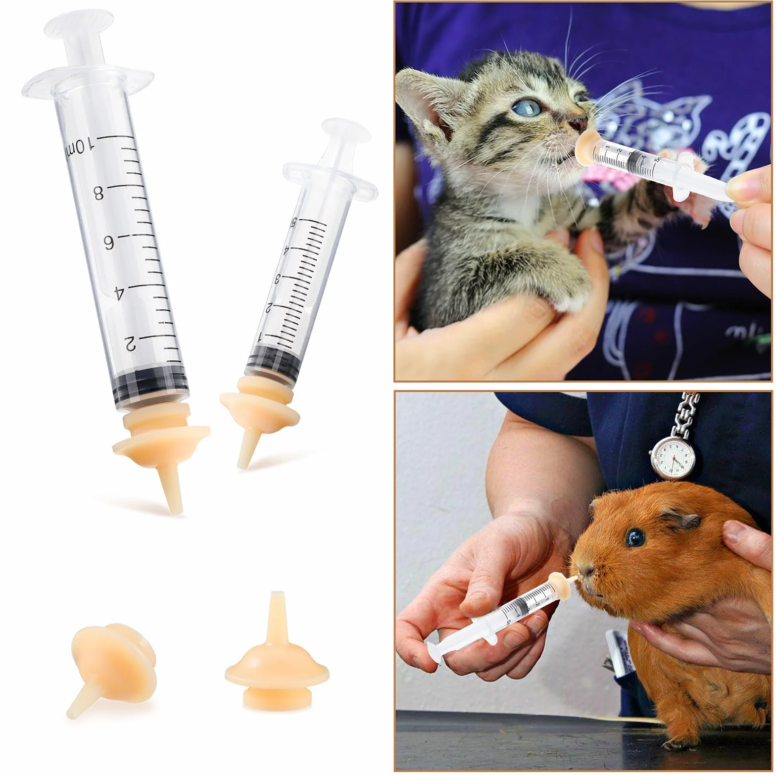 Lot de 4 Mini Seringues à Tétons Miracles Silicone pour Chatons et Chiots