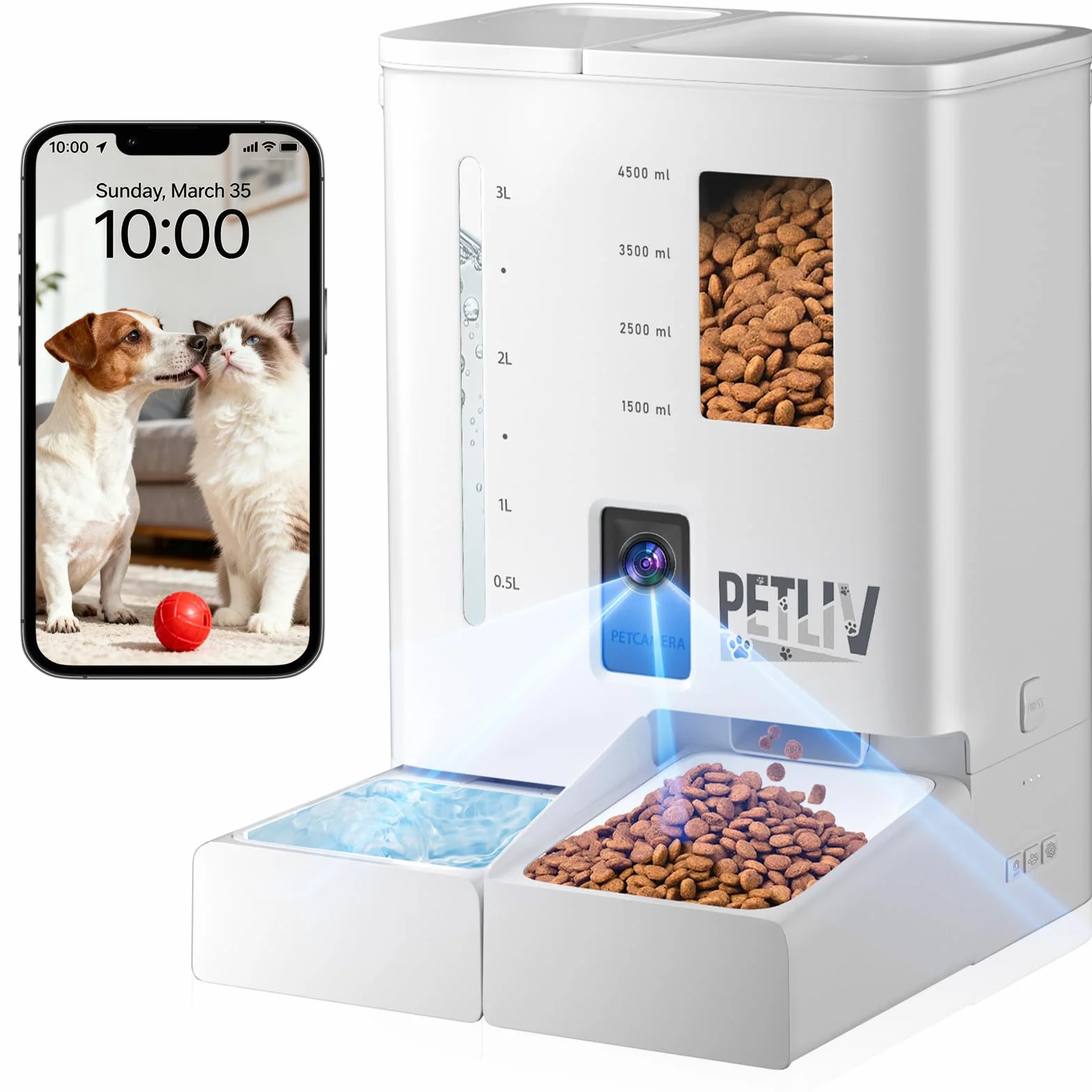 Distributeur Croquettes Chat Automatique avec Caméra 2K HD Vision Nocturne WiFi 2.4G/5G Contrôle App Double Alimentation Réservoir 5L 4L