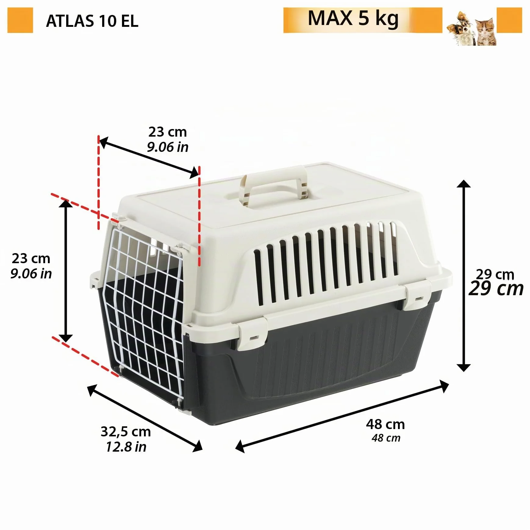 Ferplast Cage de Transport Chat Chien ATLAS 10 EL 32,5x48x29 cm Noir