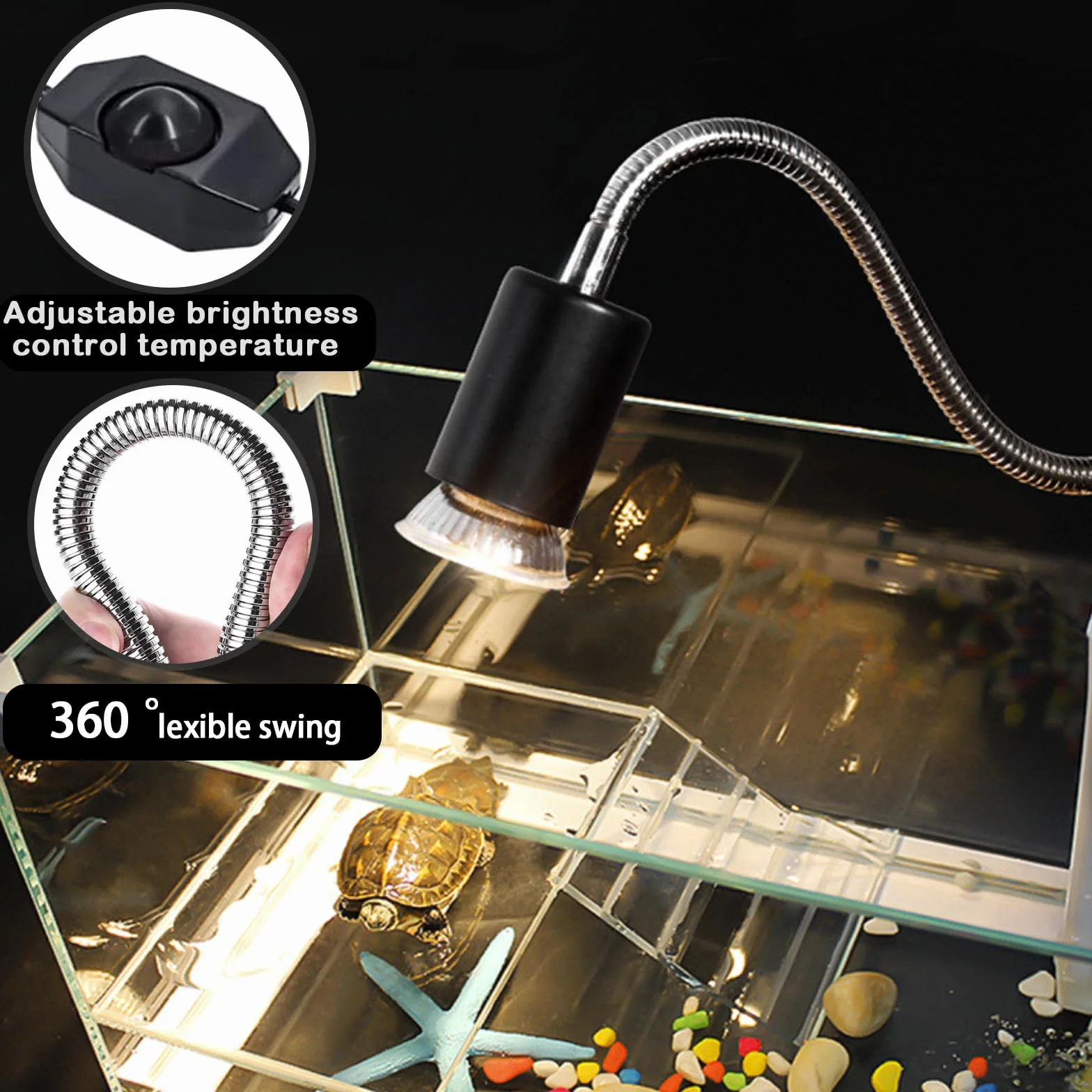 Lampe Chauffante pour Reptiles Tortue avec Ampoules UVA UVB 25W 50W, Pince 360°