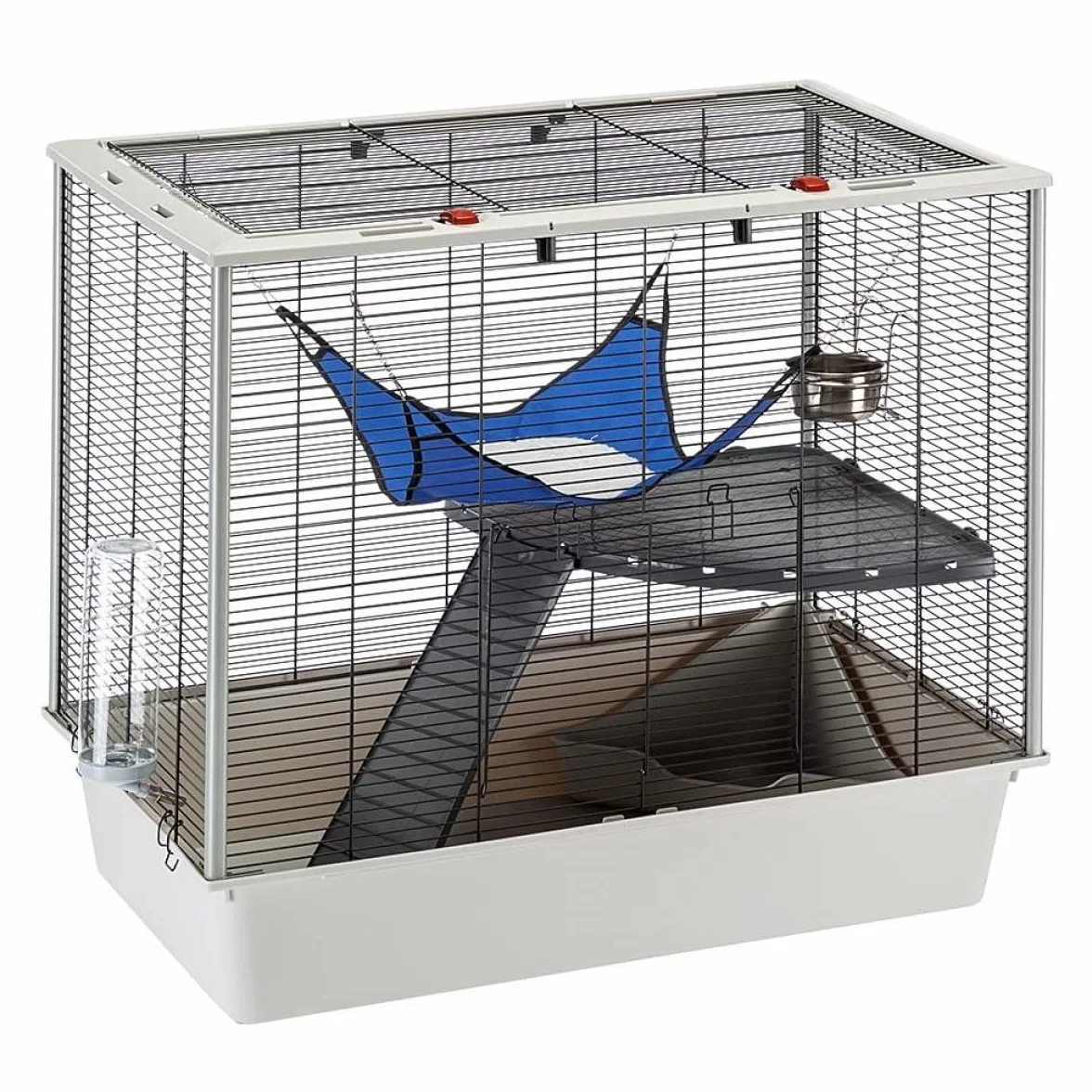Ferplast Cage confortable pour fûrets et rats FURAT, strucutre à plusieurs niveaux avec accessoires inclus, angles renforcés, vernis métal et plastique noir, 78 x 48 x h 70