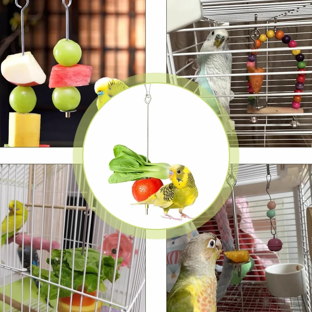 Mangeoire Perroquet en Acier Inoxydable, Jouet Perruche Porte-Fruits 22cm 17cm pour Cage Oiseau