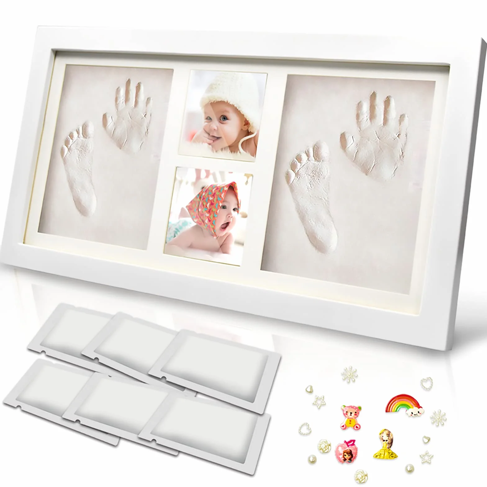 Kit de Cadre Photo Mains et Empreintes de Pieds de Bébé avec 6 Paquets d'Argile – Souvenir pour Nouveau-Né