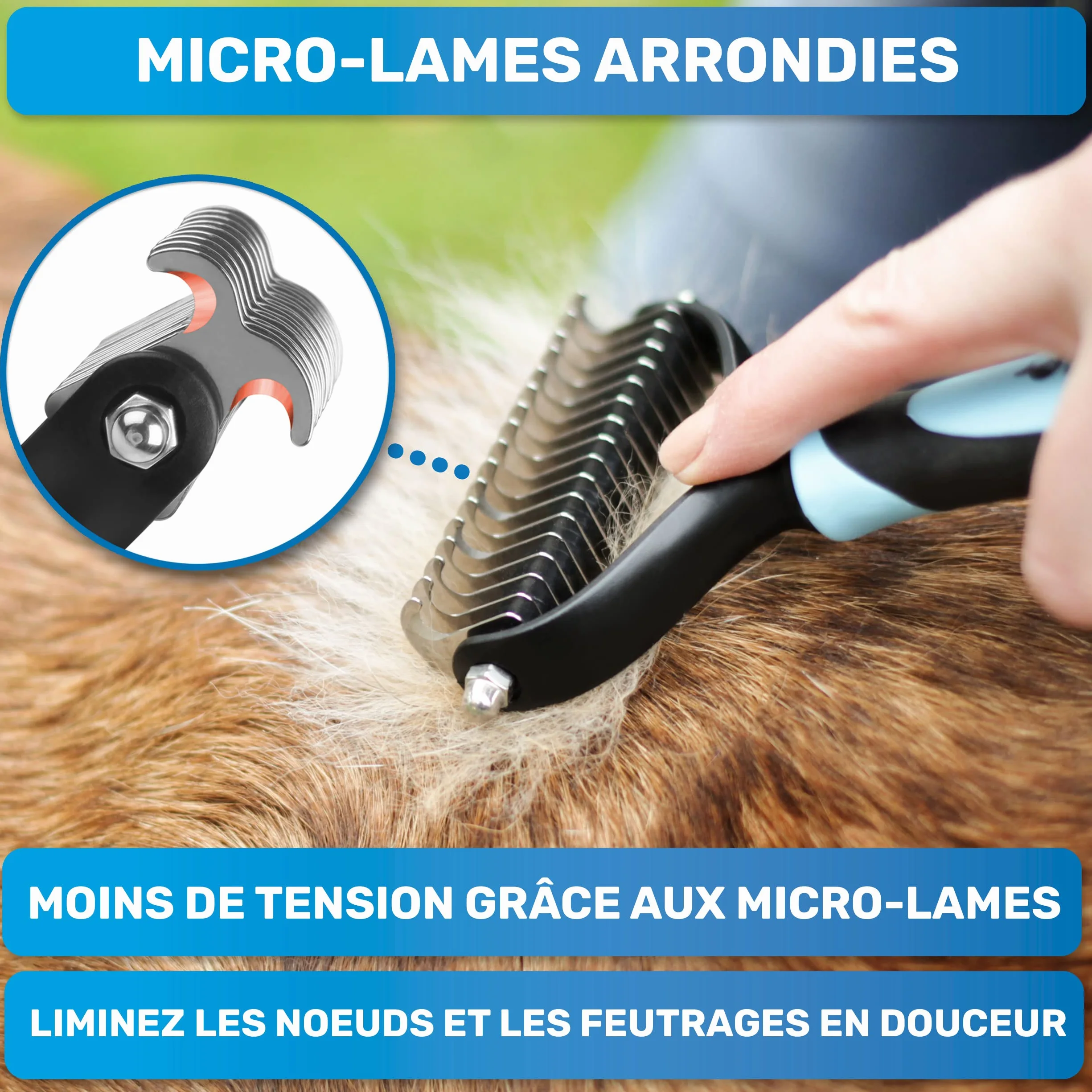 BluePet Brosse Chiens Chats Poil Long Peigne Démêlage Professionnel Sous Poil Nœuds Étrille Démêlant Râteau Toilettage