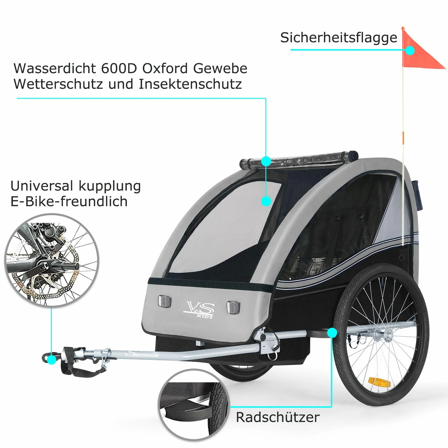 Tiggo Remorque pour Enfants 2 en1 Vélo Poussette Buggy 360° Roue Avant Ceinture Sécurité 5 Points