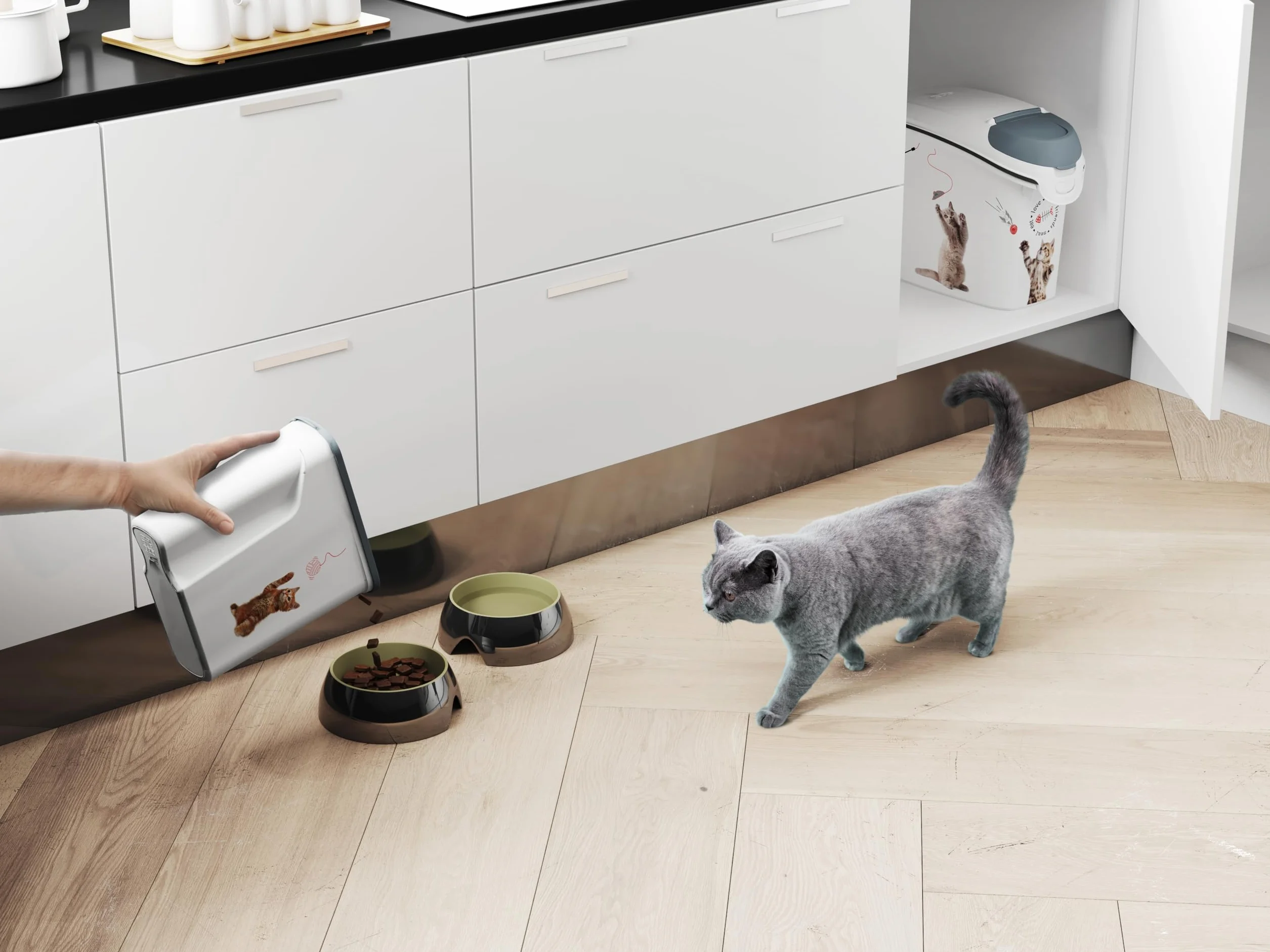 CURVER Verseuse à Croquettes Pour Chat 2,5kg 6L Rangement Hermétique Anti-Odeurs Blanc