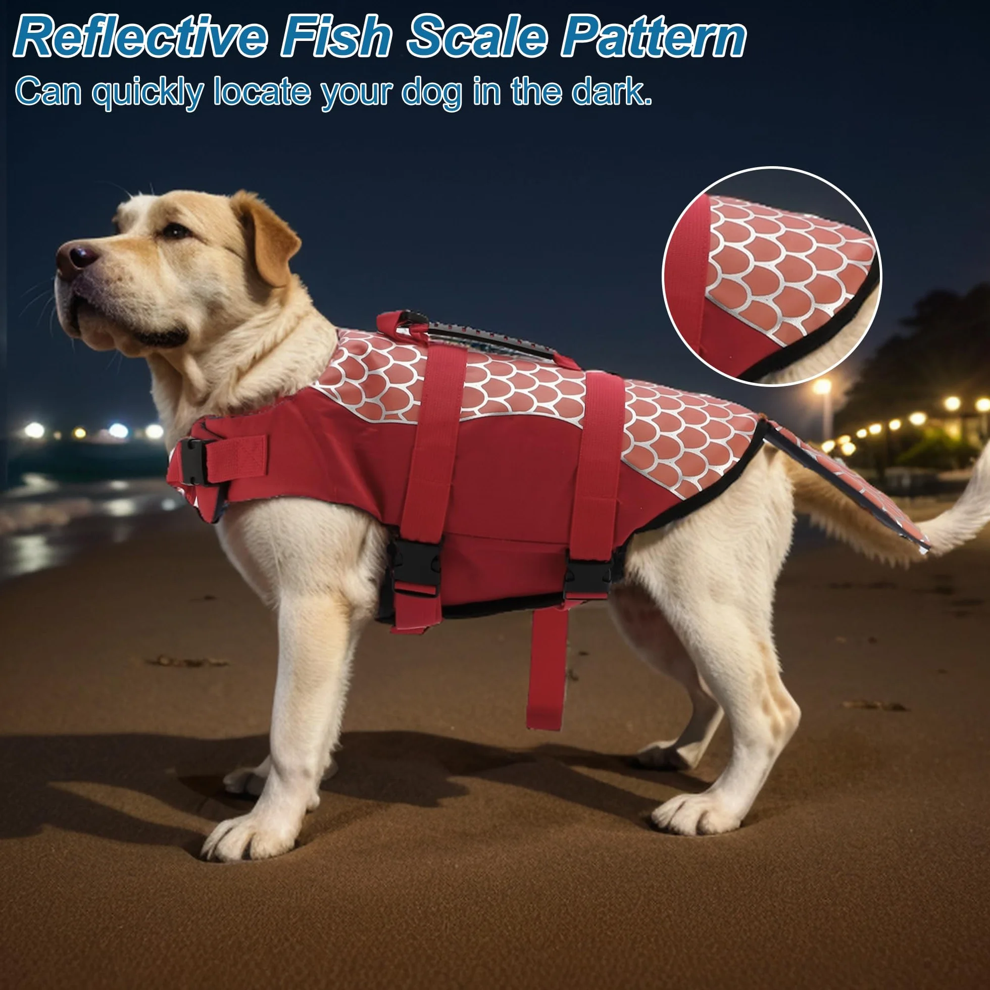 Gilets De Sauvetage pour Chiens Rouge 1pc XL Flottabilité | Oxford 420D, Coton, Pour Natation Et Navigation, Poignée Sauvetage, Bandes Réfléchissantes, Ceinture Réglable, Pour Doglay