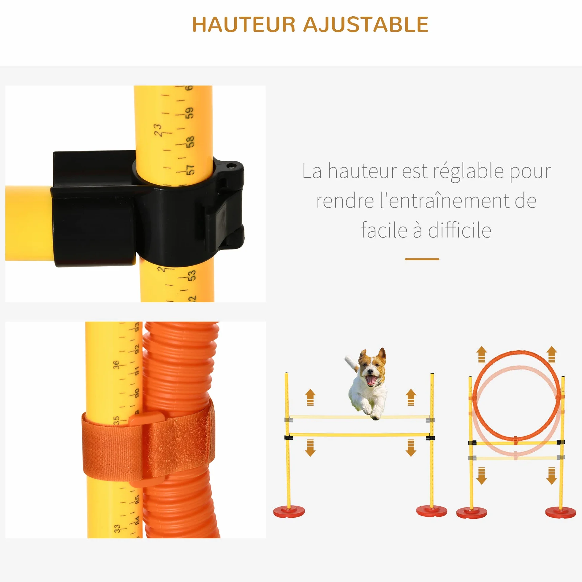 PawHut Agility Sport pour Chiens équipement Complet Haies Slalom Sac de Transport Jaune
