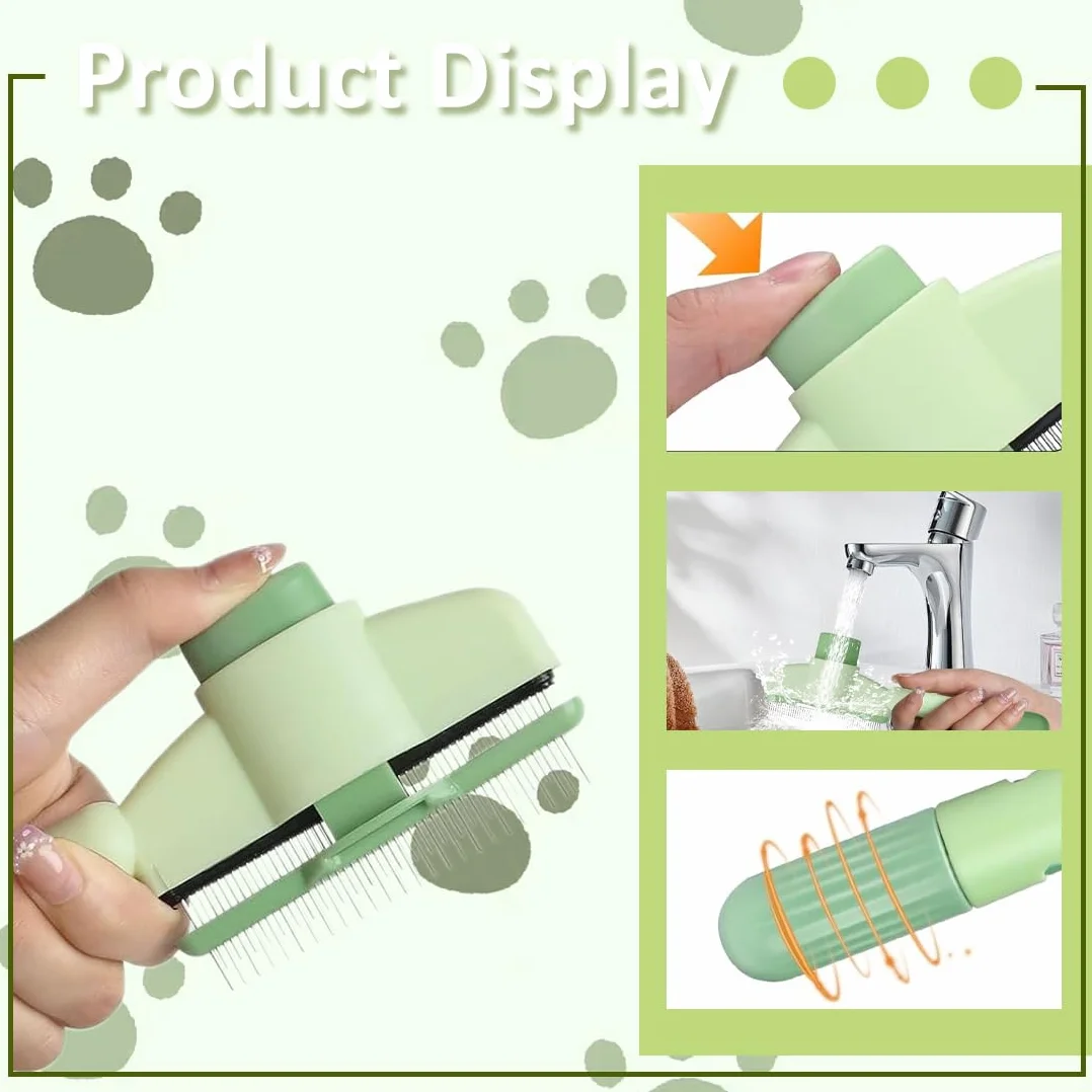 Peigne d'Épilation Chat Poil Long Anti-Puces Brosse Toilettage avec Bouton Déverrouillage