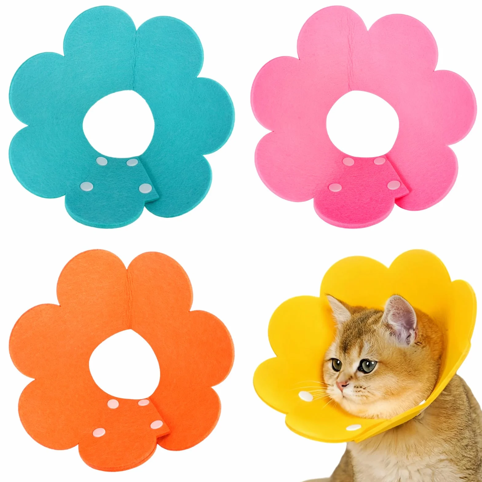 Lot de 4 Collerettes Chat Anti Léchage Réglables, Collier Élisabéthain pour Récupération Postopératoire (M)
