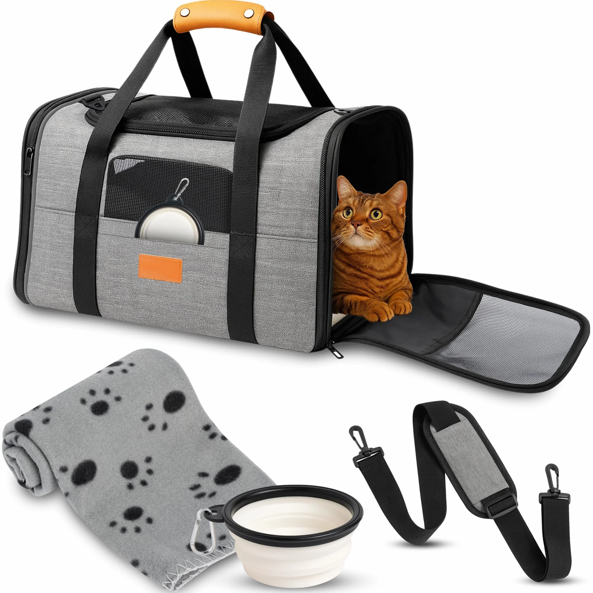 Sac de Transport pour Chat et Chien - Caisse Pliable Homologué Avion avec Bol et Couverture