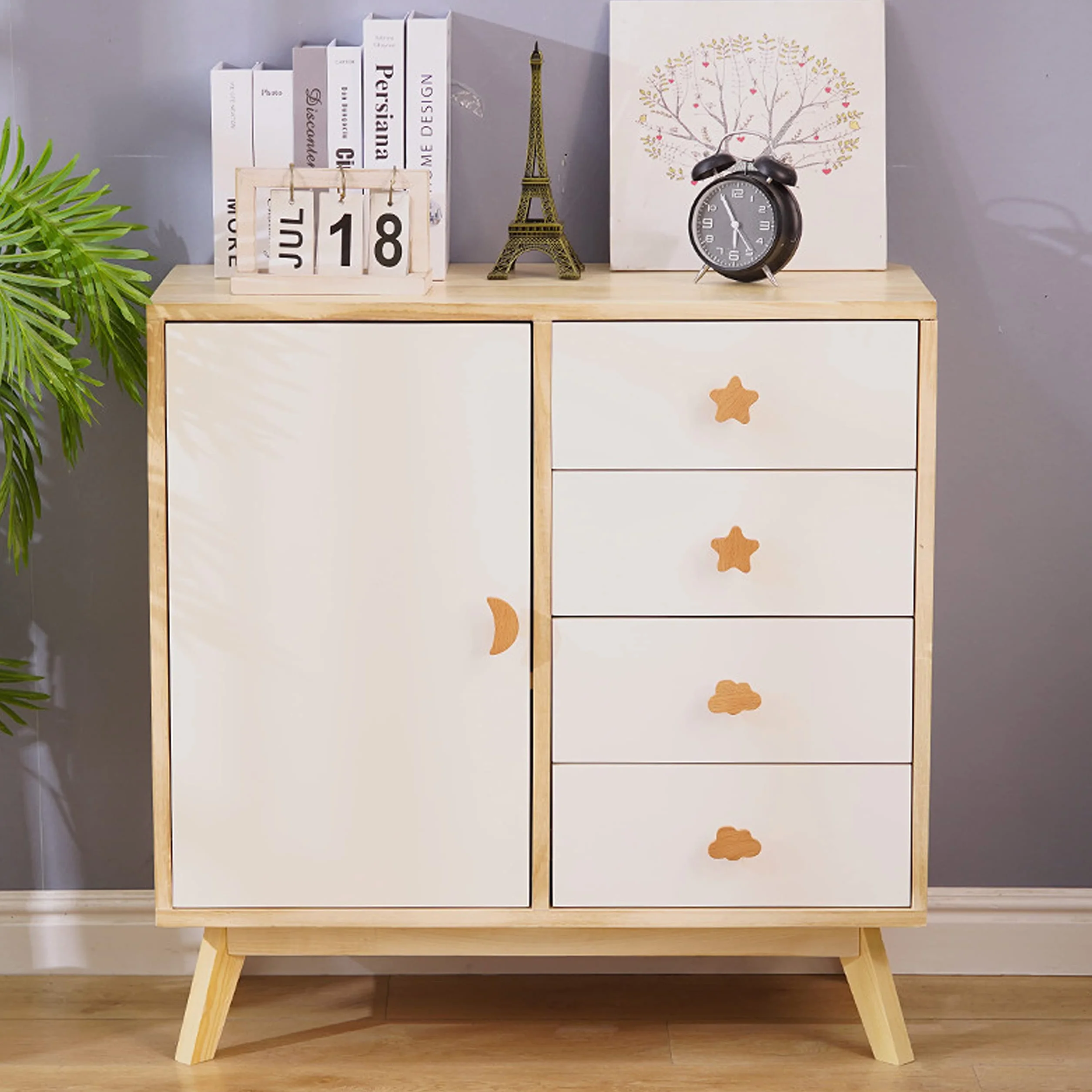 Boutons d'Armoire en Bois pour Chambre d'Enfant - Lot de 6, Poignées Nuage