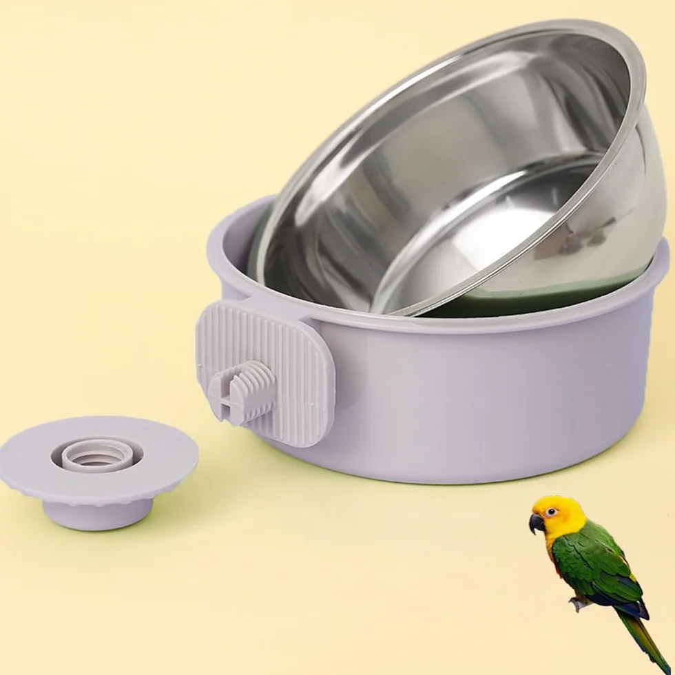 Gamelles acier inoxydable pour oiseaux lot de 2 mangeoires suspendues gris