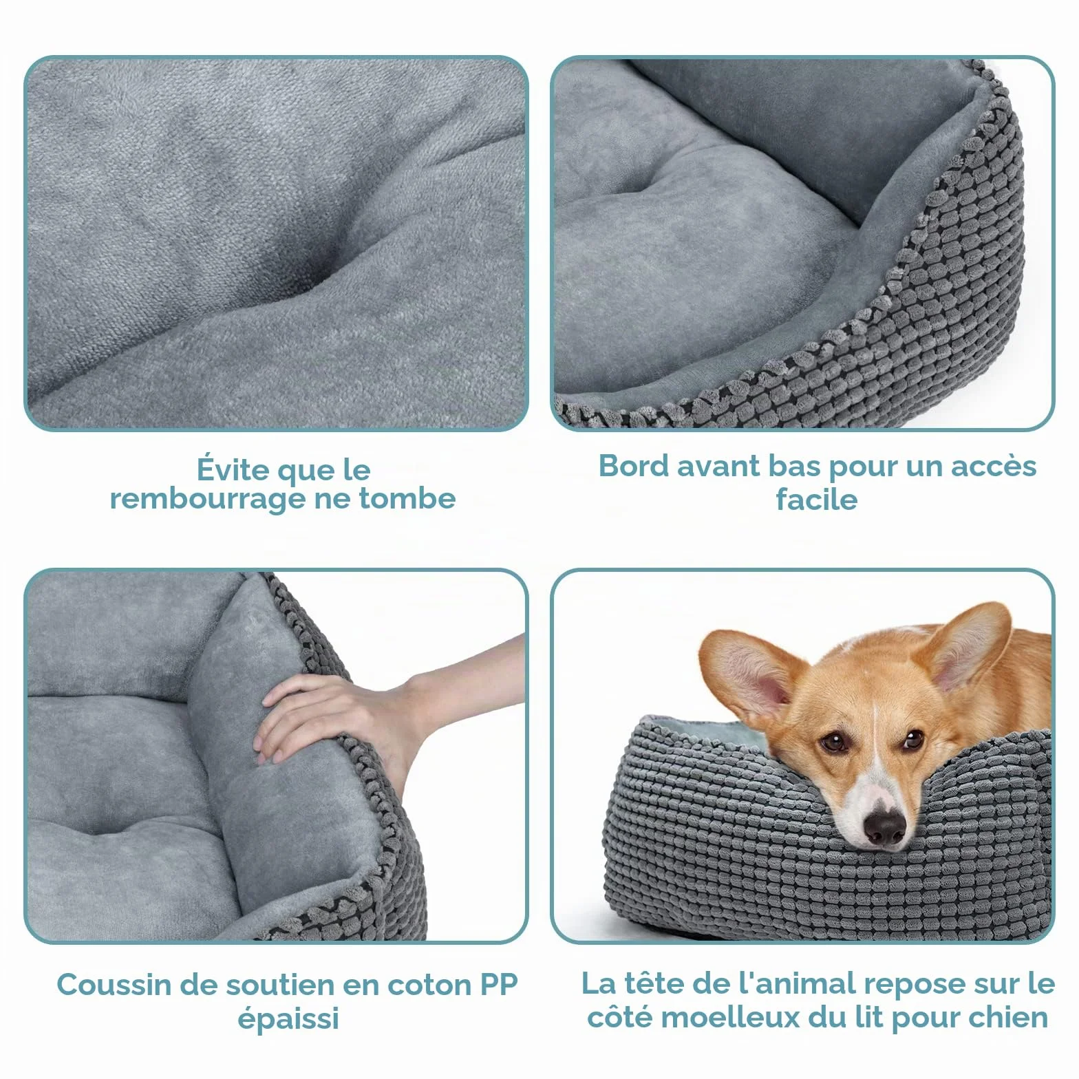 JOEJOY Panier pour Chien Lit Lavable Antidérapant Coussin Doux 51x48x15cm