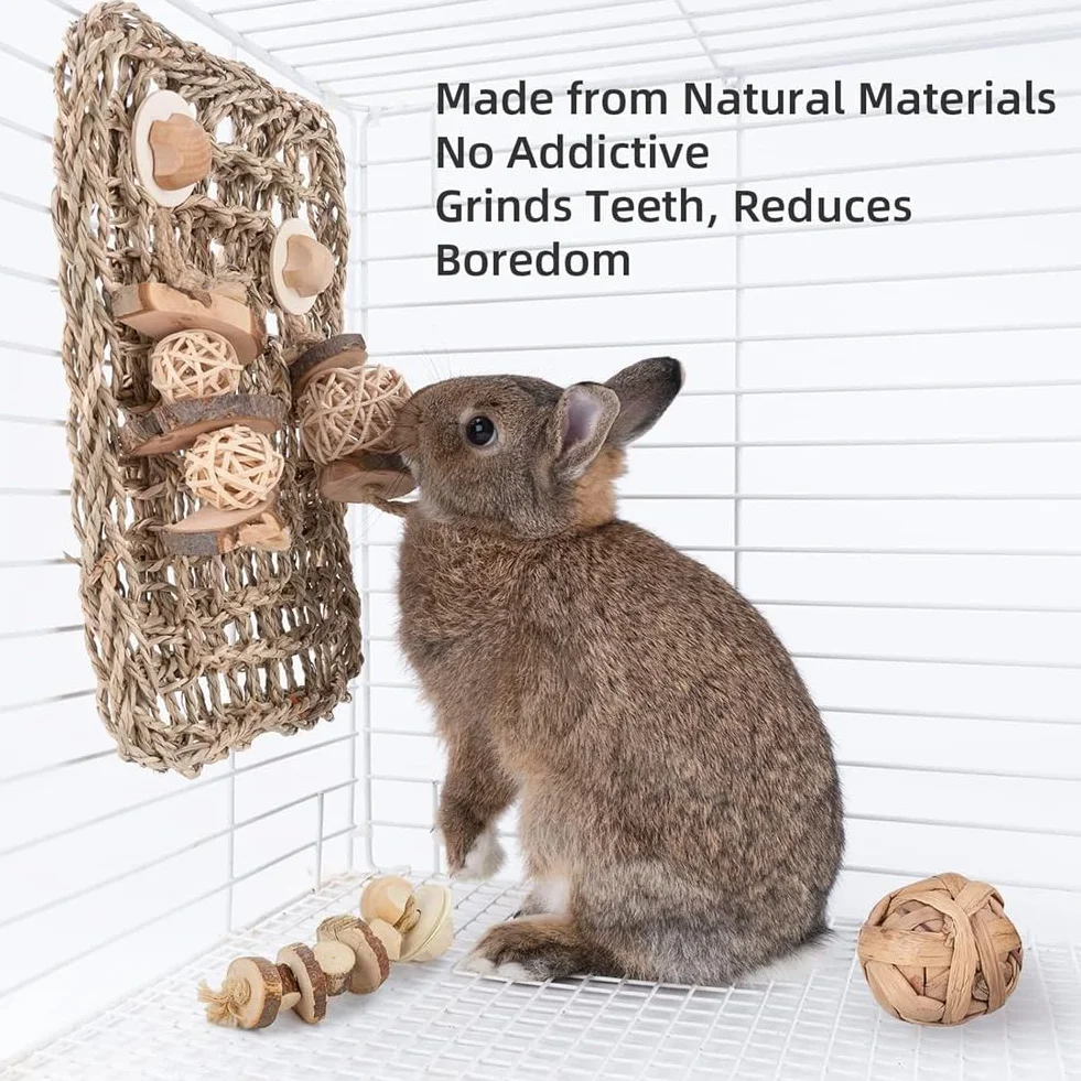 Jouet de Protection Interne pour Dents de Lapin avec Tapis en Jonc de Mer