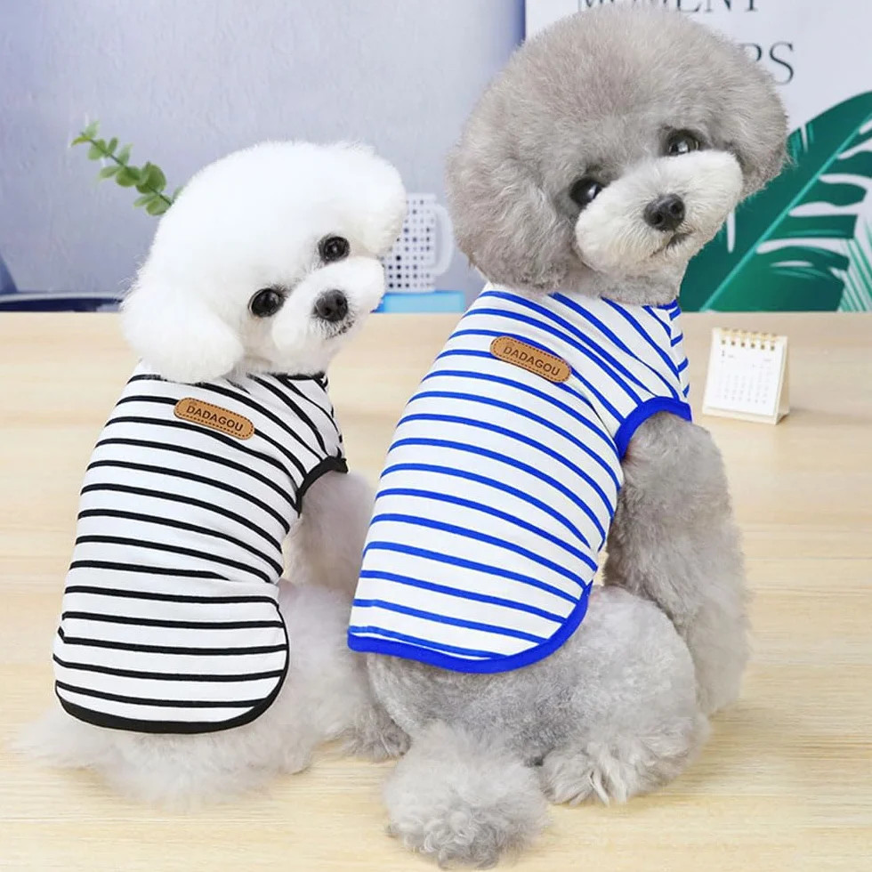 Voarge T-Shirt à Rayures pour Chien en Coton Doux Débardeur pour Animal Domestique Bleu M