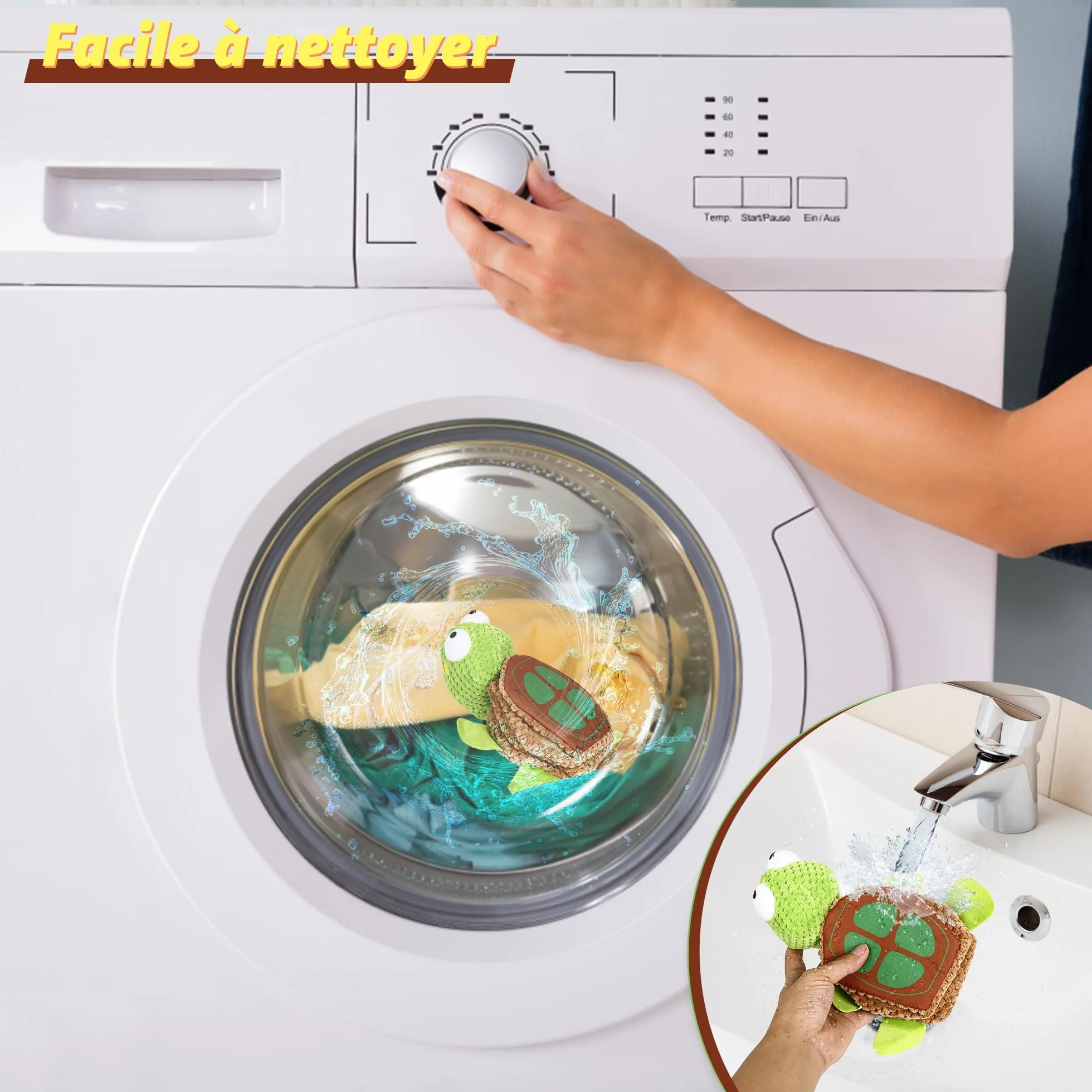 Iokheira Jouets Interactifs pour Chiens Couineurs Robustes avec Chiffon en Coton et Papier Froissé Vert Fluorescent Tortue