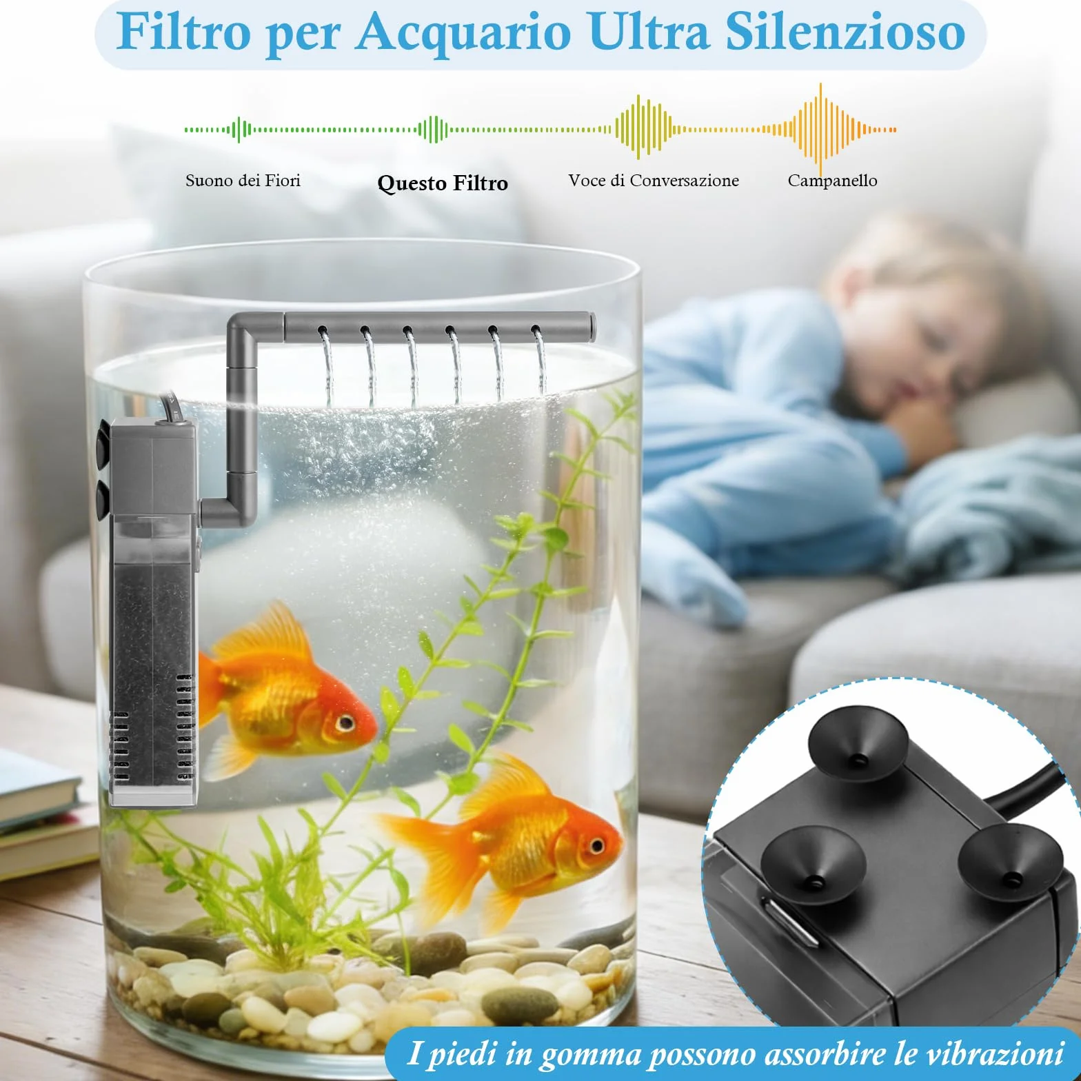 Filtre Interne Submersible 3W 200 L/H pour Vasque à Poissons 3-40L