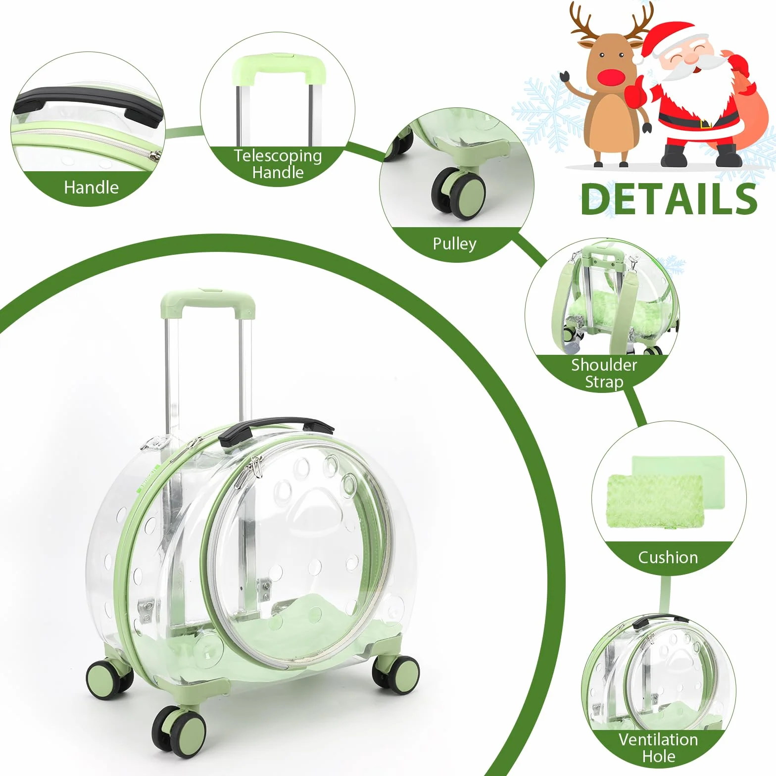 Sac de transport pour chat avec roulettes, transporteur mobile avec manche télescopique, sac de transport avec roulettes pour chiens et chats, transporteur de voyage portable pour petits animaux de