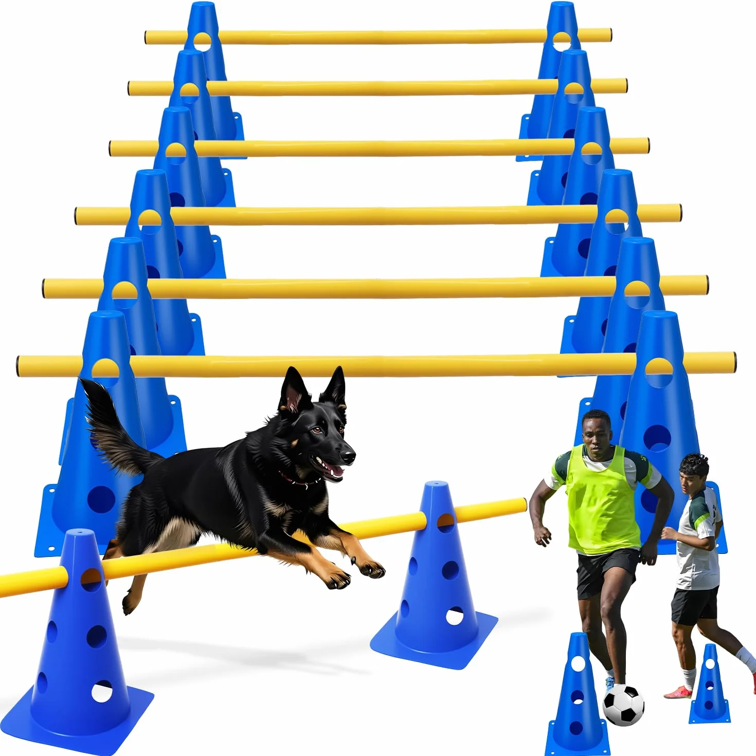 Kit d'obstacles Agility pour Chien 5 Pièces Haies d'Entraînement 23cm Réglable Bleu