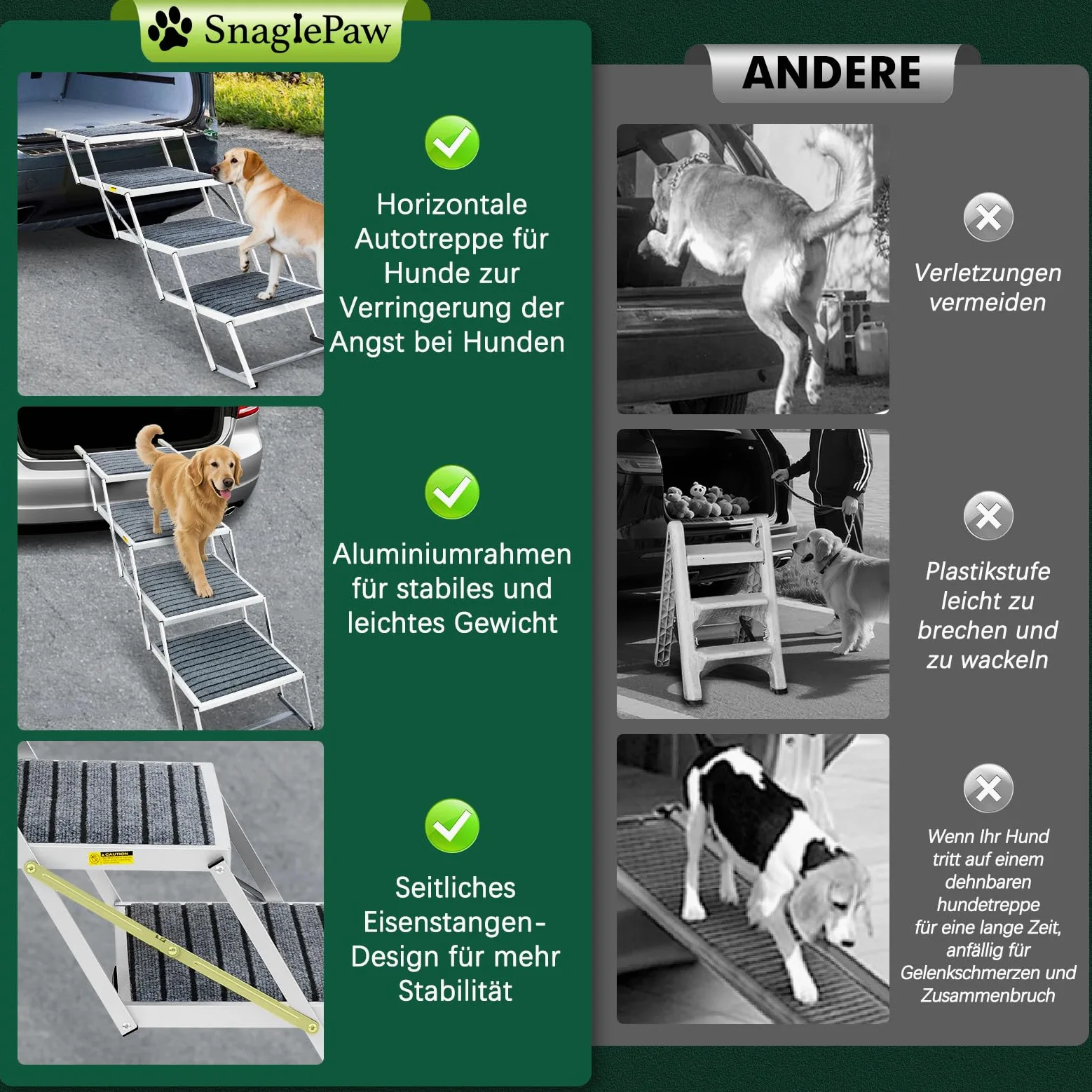 Escalier pour chien de voiture avec tapis, extra large à 4 marches, pliable, léger et antidérapant, pour camion et SUV, supporte jusqu'à 100 kg