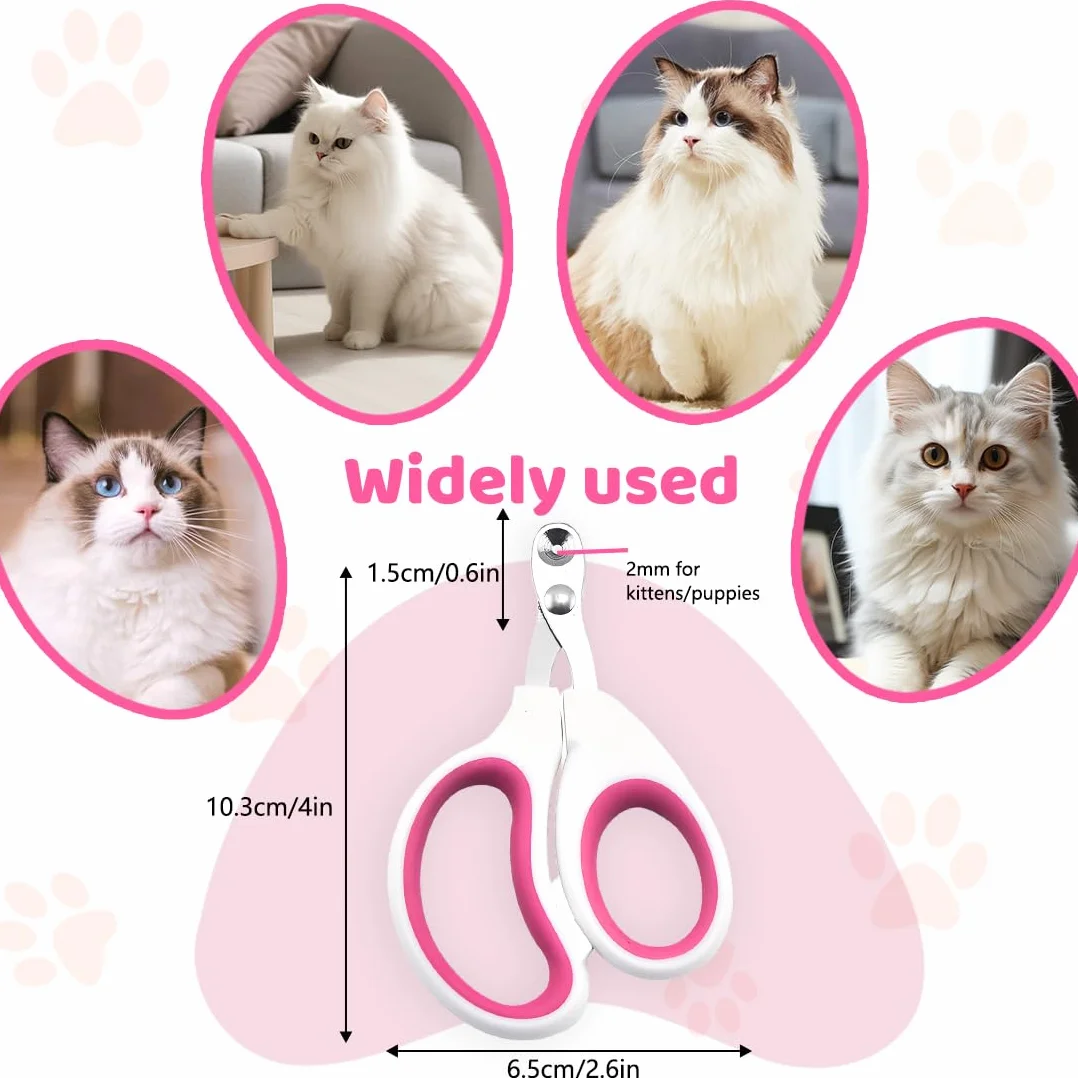 Coupe Griffes Chat Professionnel Coupe Ongle avec Sécurité Positionnement Trou pour Chatons Lapins Cobayes Oiseaux Chiots Petits Animaux Rose