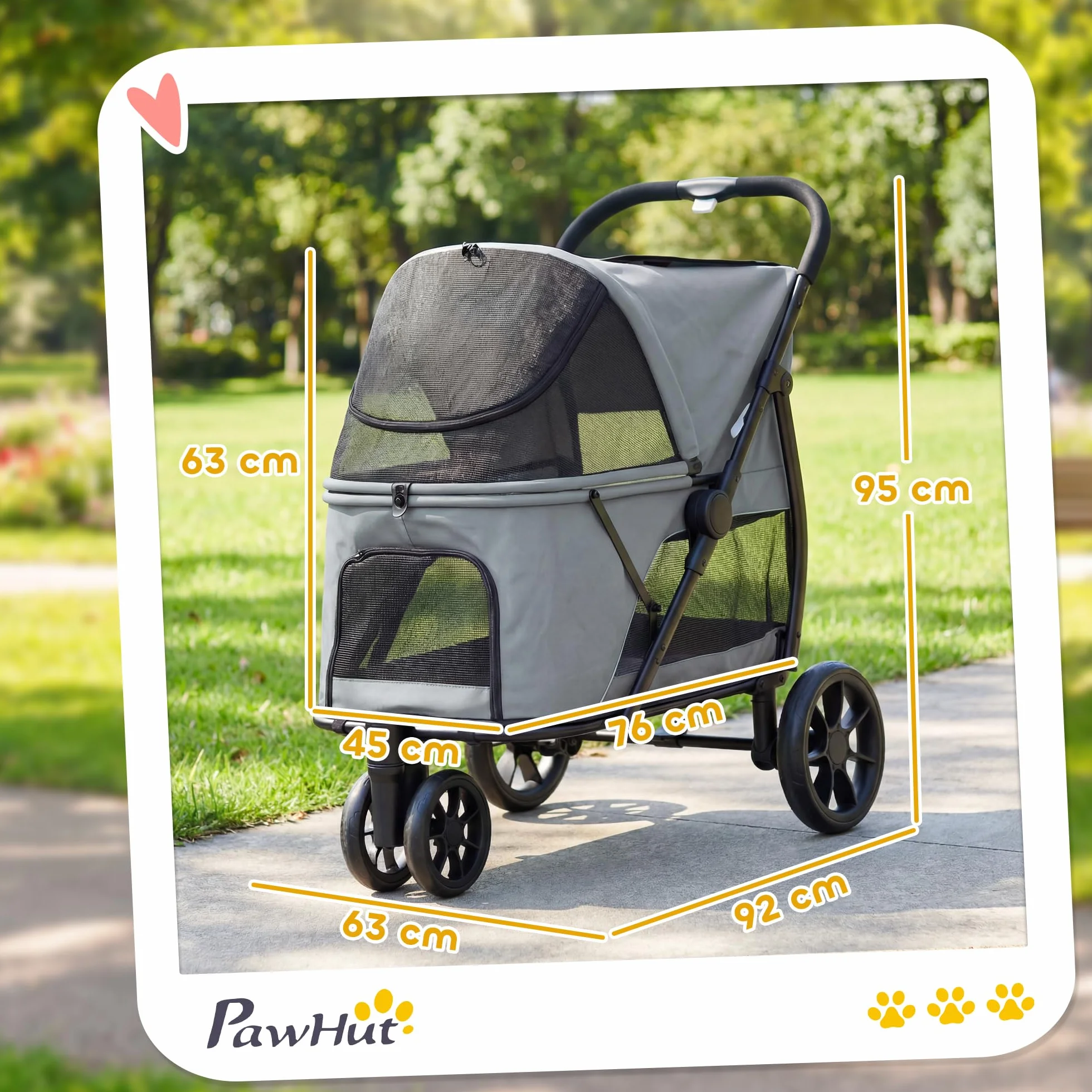 PawHut Poussette pour chiens 3 roues tout terrain charge 20 kg 92 x 63 x 95