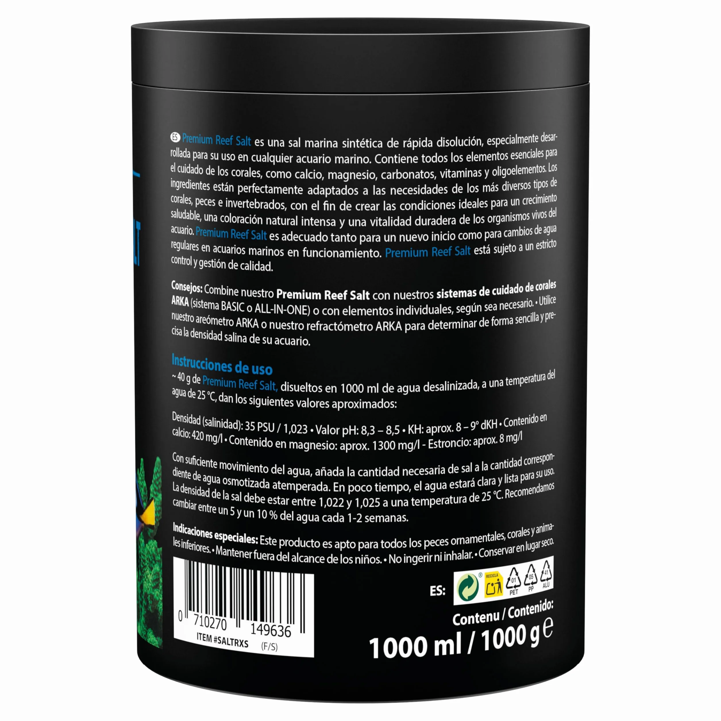 ARKA Premium Reef Salt 1 kg - Sel Marin Aquarium Récifal pour Nano Aquariums SPS LPS