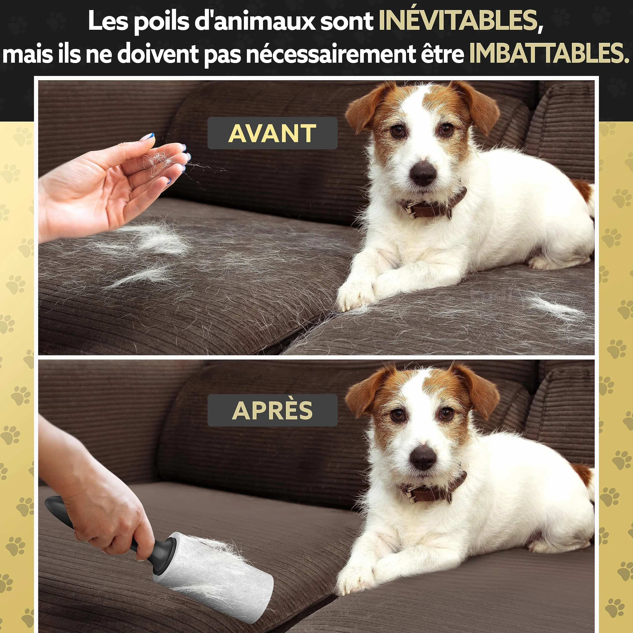 Tydi Rouleau Poils Animaux Réutilisable 500 Feuilles Brosse Adhesive avec 2 Poignées Recharge pour Vêtements Canapés