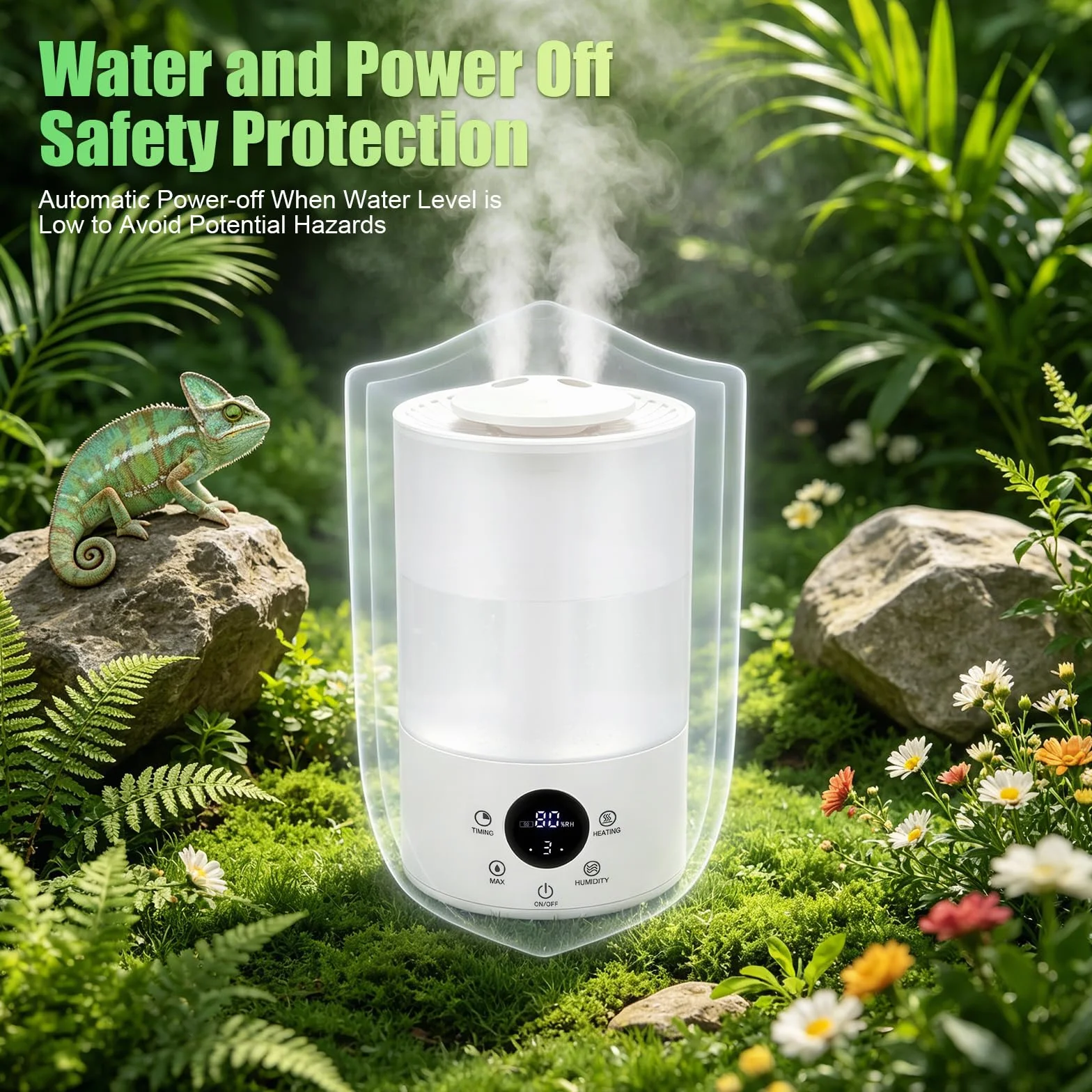 Humidificateur pour Reptiles 4L, Brumisateur Terrarium avec Capteur d'Humidité, Minuterie, Double Tuyau Extensible