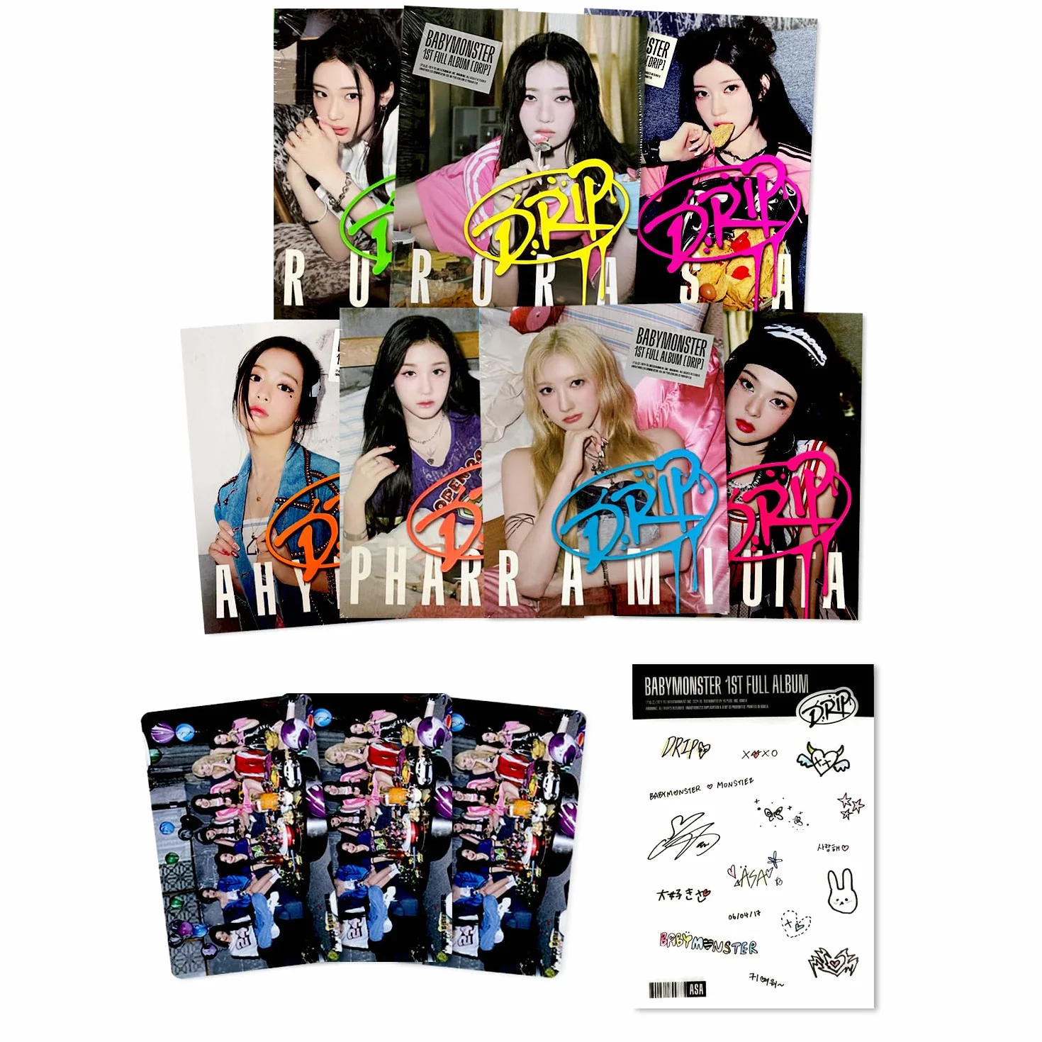 BABYMONSTER 1st Full Album DRIP YG Tag Album Ver. Random Outbox Photobook QR Card Postcard Decoration Sticker Selfie Photocards