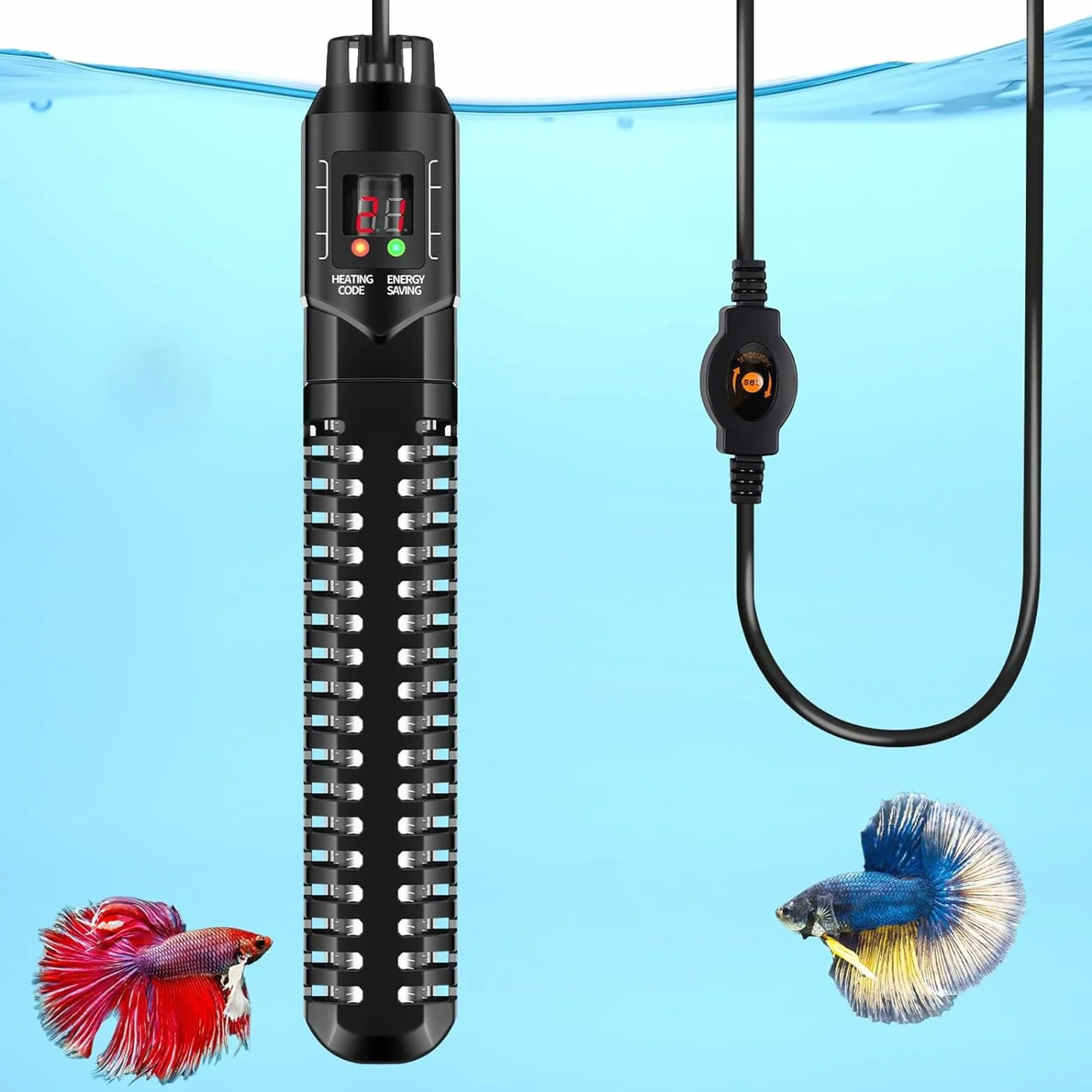 HUIZHOU Chauffage pour Aquarium (15-34 °C), thermoplongeur réglable pour Aquarium 100-300 W, Chauffage à Thermostat Haute Performance pour Aquariums et bassins à Poissons (100W)