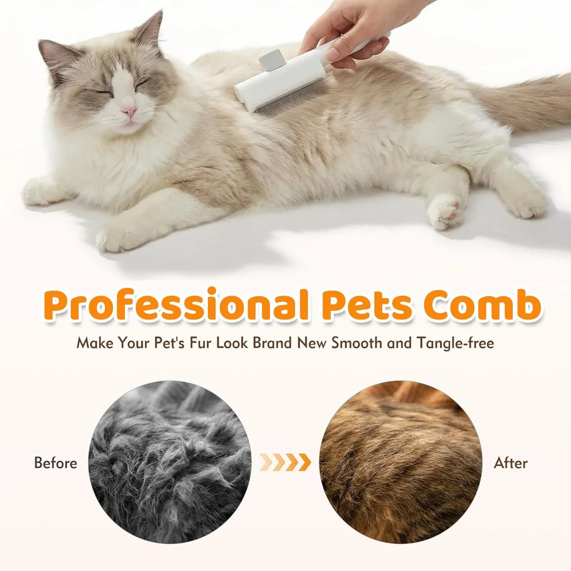 Brosse Chat Auto-Nettoyante Peigne Double Dents Larges et Fines Blanc Set 2 Pièces pour Élimination Poils Chats et Chiens