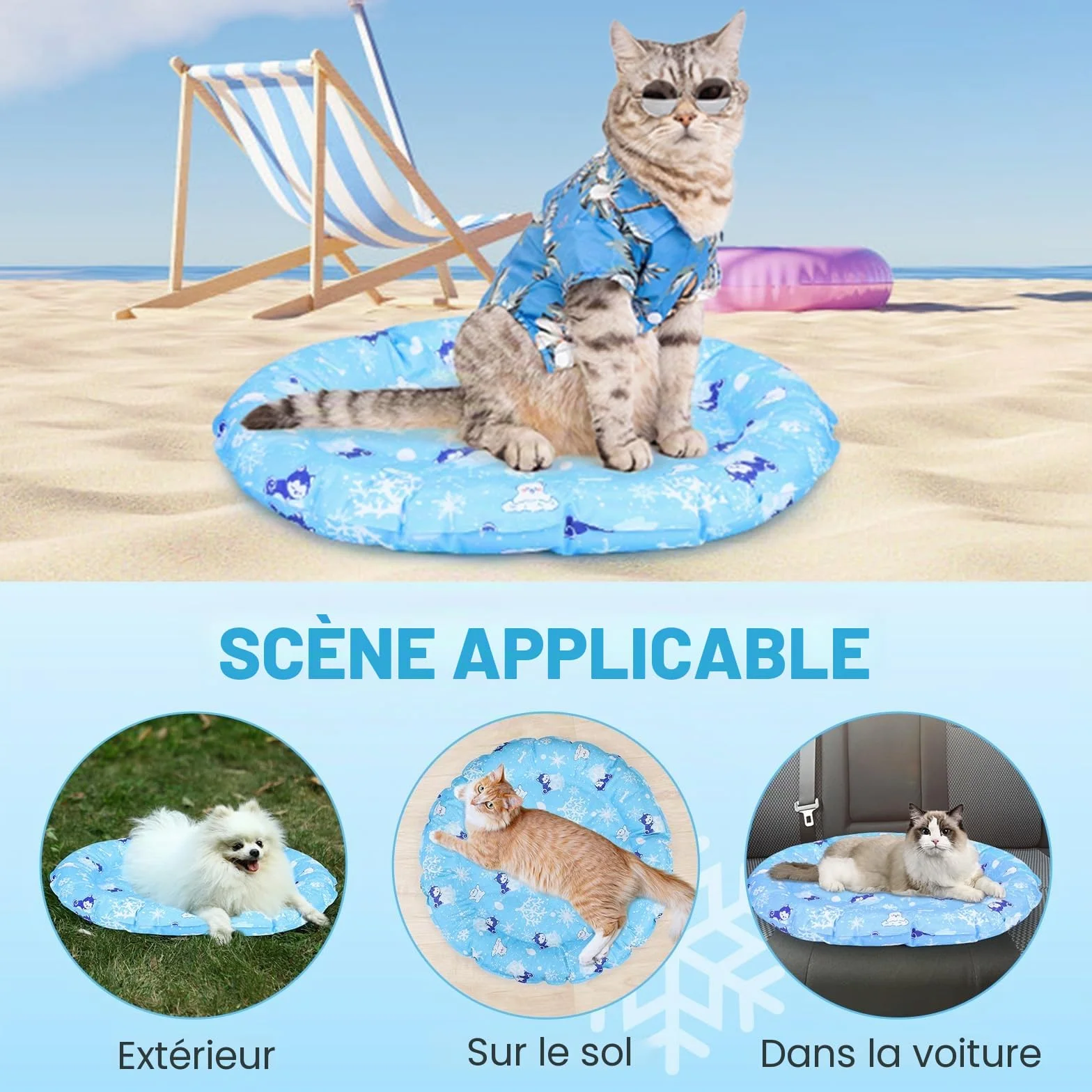 HAPPY HACHI Tapis Rafraîchissant Chien Chat Diamètre 55 cm Coussin Refroidissant Gel Auto-Rafraîchissant sans Électricité Été Maison Extérieur