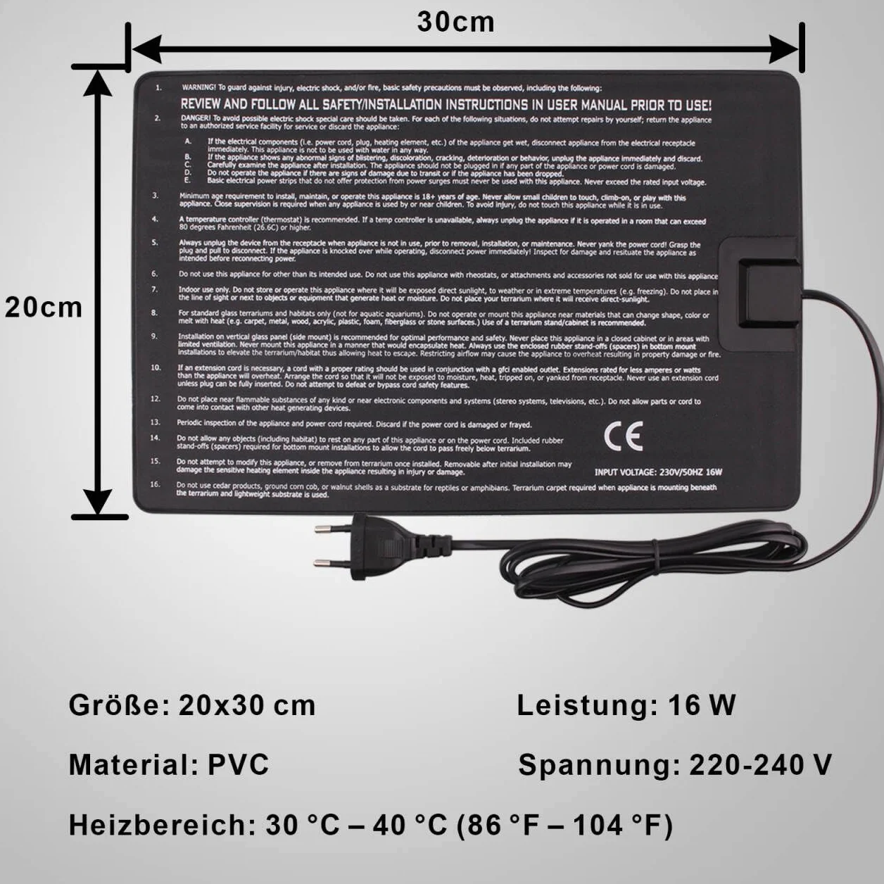 AIICIOO Tapis chauffant pour reptiles 16 W avec thermostat