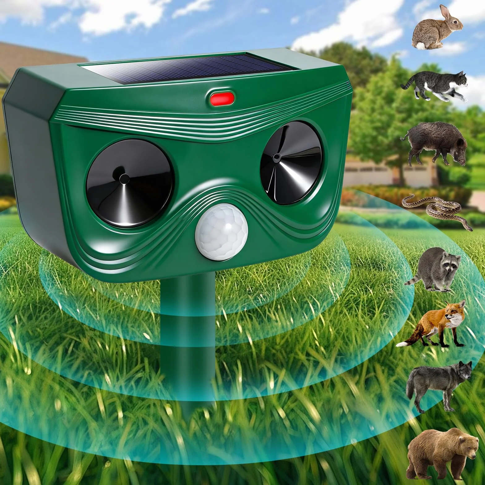 Répulsif Chat Ultrason Solaire avec Détecteur de Mouvement Anti Chats Chiens Rongeurs