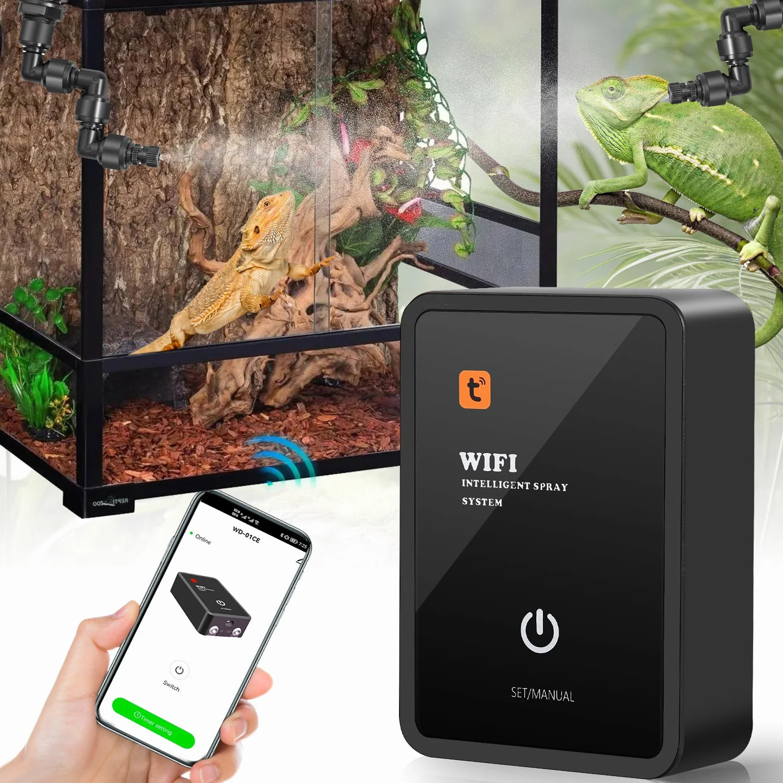 Glovios Brumisateur Terrarium Humidificateur avec Arroseur de Brouillard Réglable 360° pour Reptiles