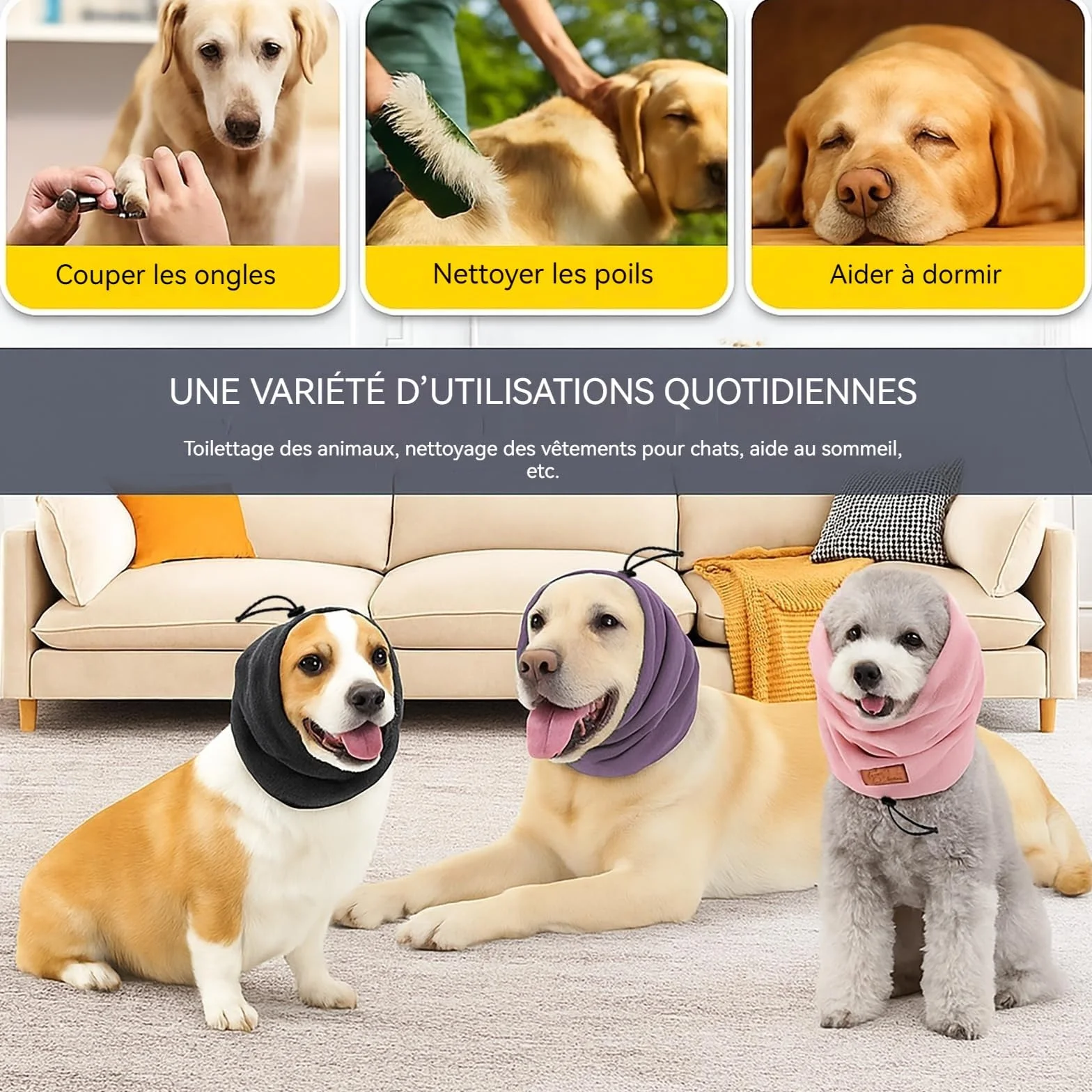 Protège-Oreilles Colenumone Dog Snood - Capuche apaisante et Cache-Cou/Oreille avec Pince réglable, pour Le soulagement de l'anxiété, Les Soins et Le Froid, (Noir,M)