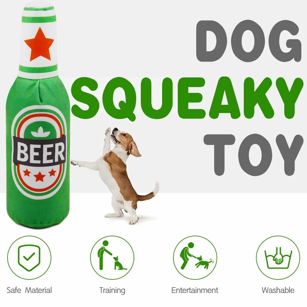 Jouet en Peluche Bouteille de Bière pour Chien Interactif à Mâcher Vert