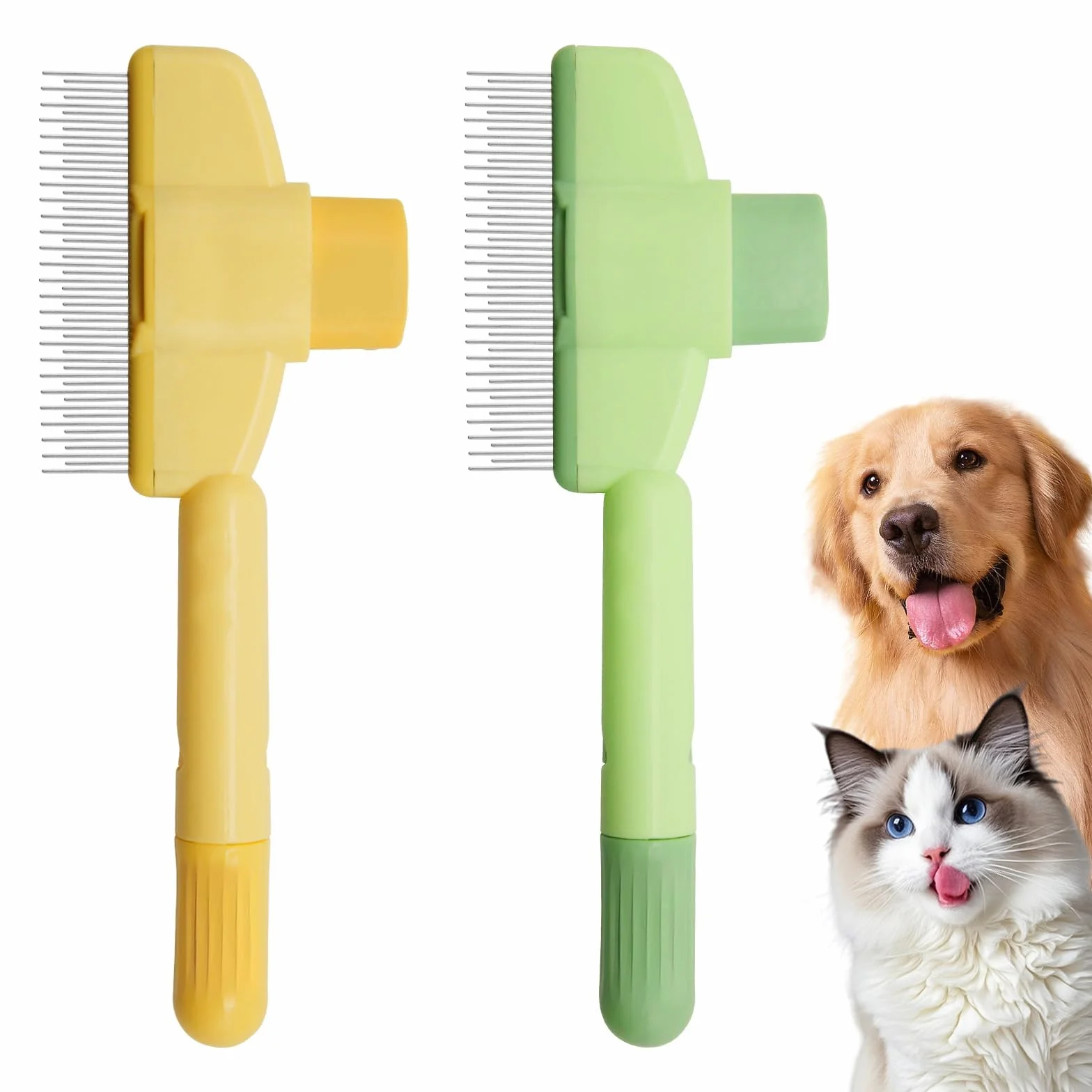 Peignes pour animaux de compagnie pour chiens et chats, lot de 2, dents en acier inoxydable, autonettoyage, toilettage