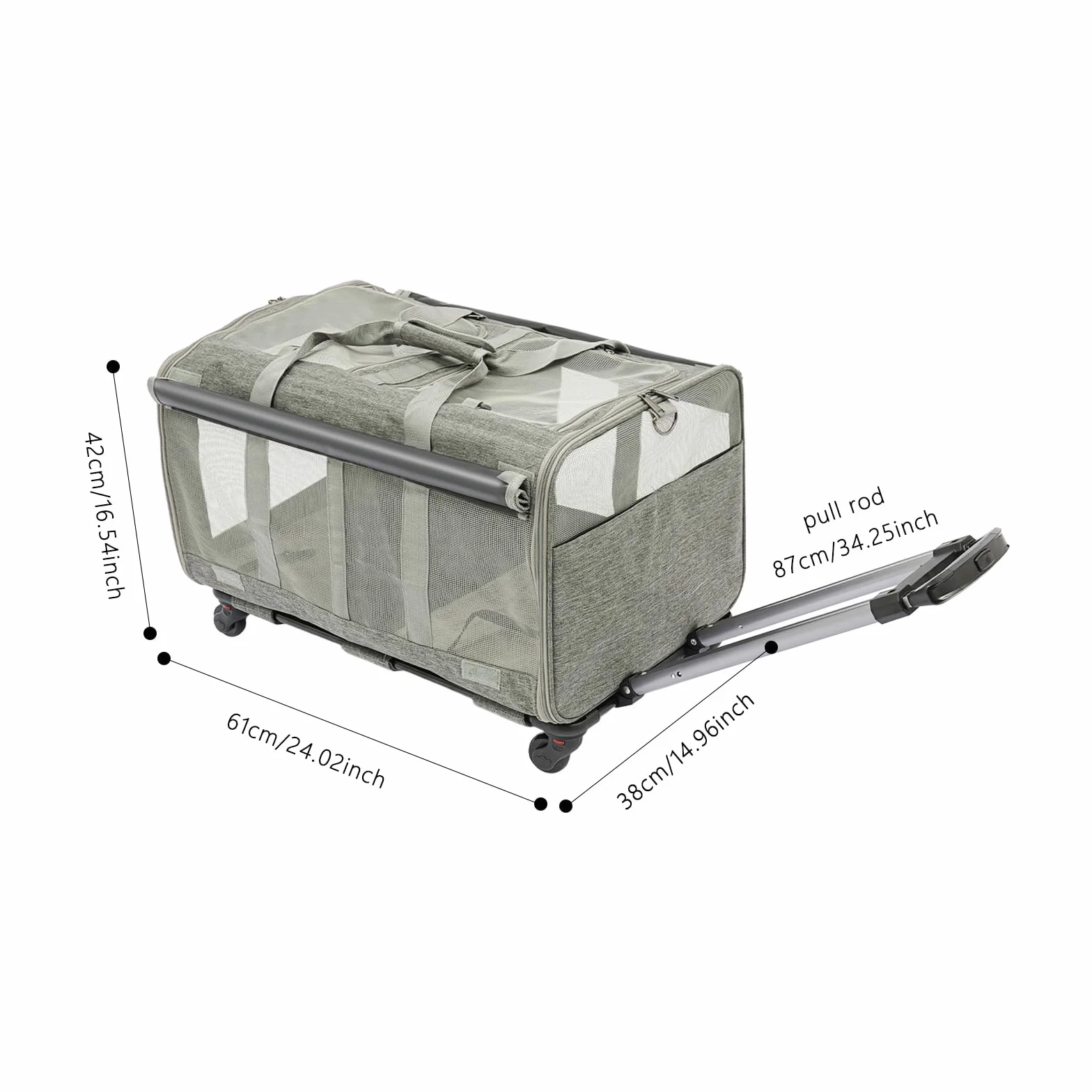 Sac de transport pour animal de compagnie 2 compartiments roulettes poignée télescopique jusqu'à 17,5 kg chat chien