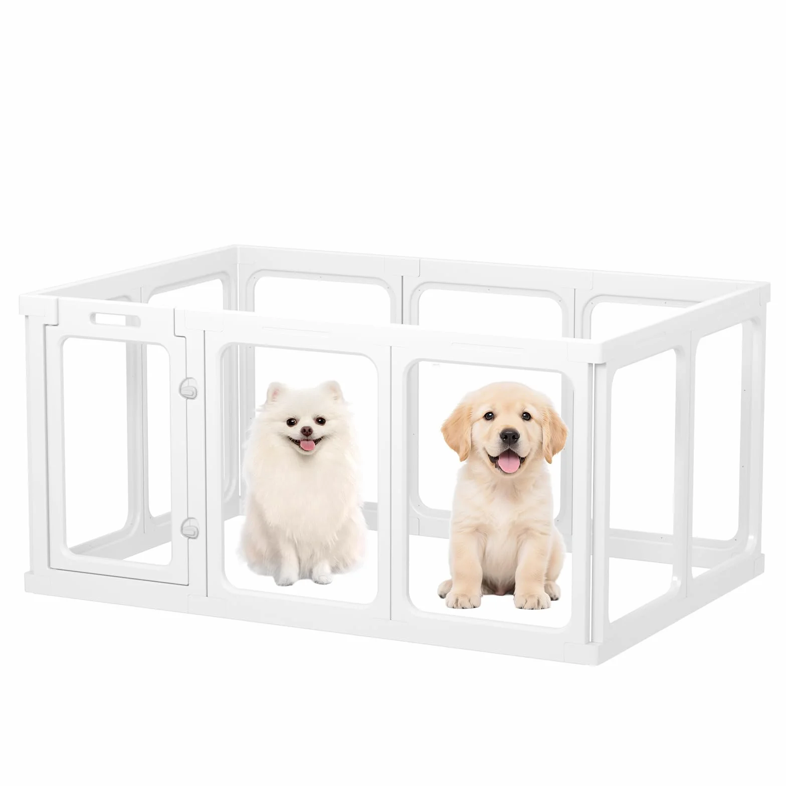 Gardner Pet Enclos pour Chien Transparent Acrylique 128x85x60cm 9 PCS + 1 Panneaux avec Porte Parc à Chiot Modulable Intérieur Blanc