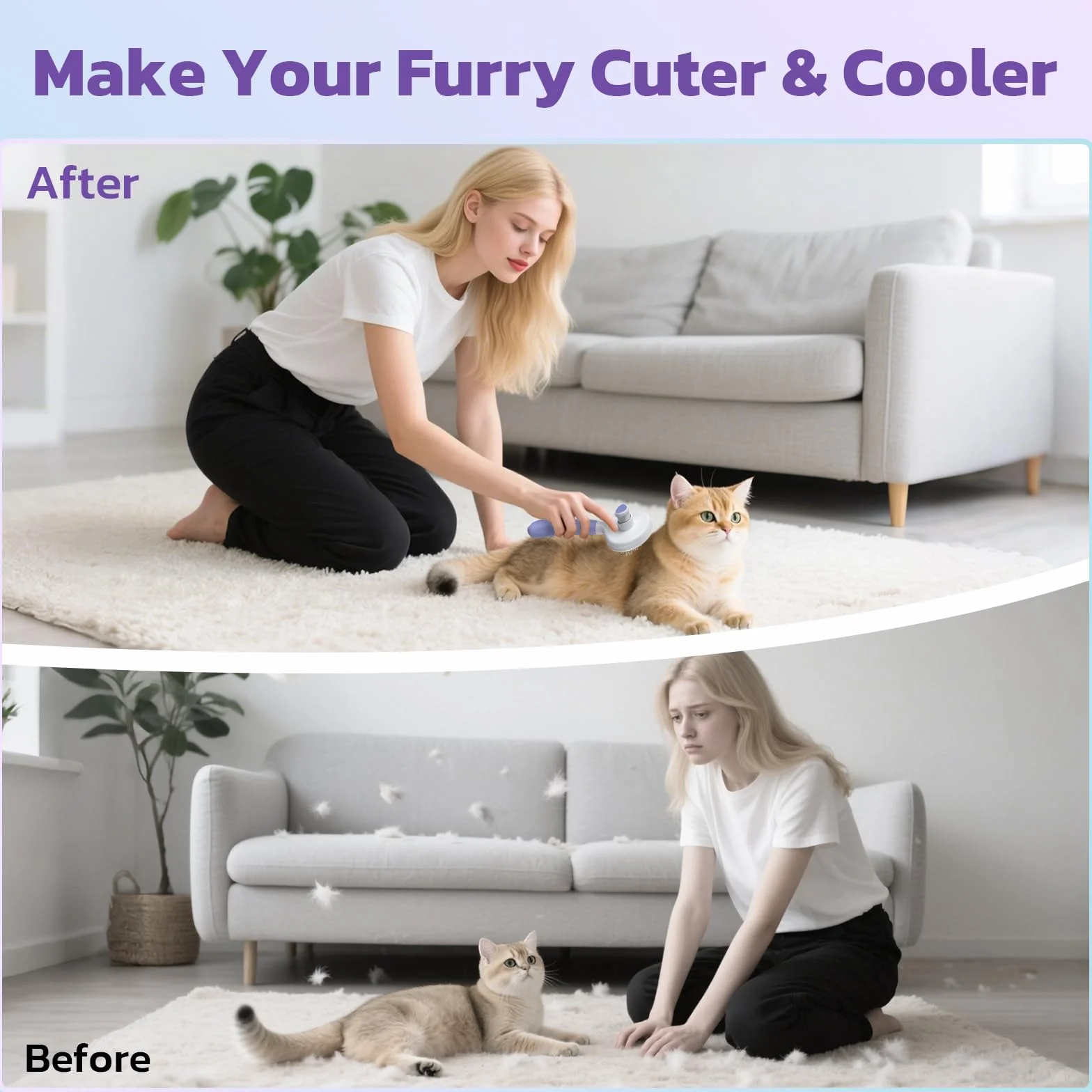 Brosse pour Chats et Chiens Zivacate Auto-nettoyante Poignée Ergonomique Poils Courts et Longs Violet