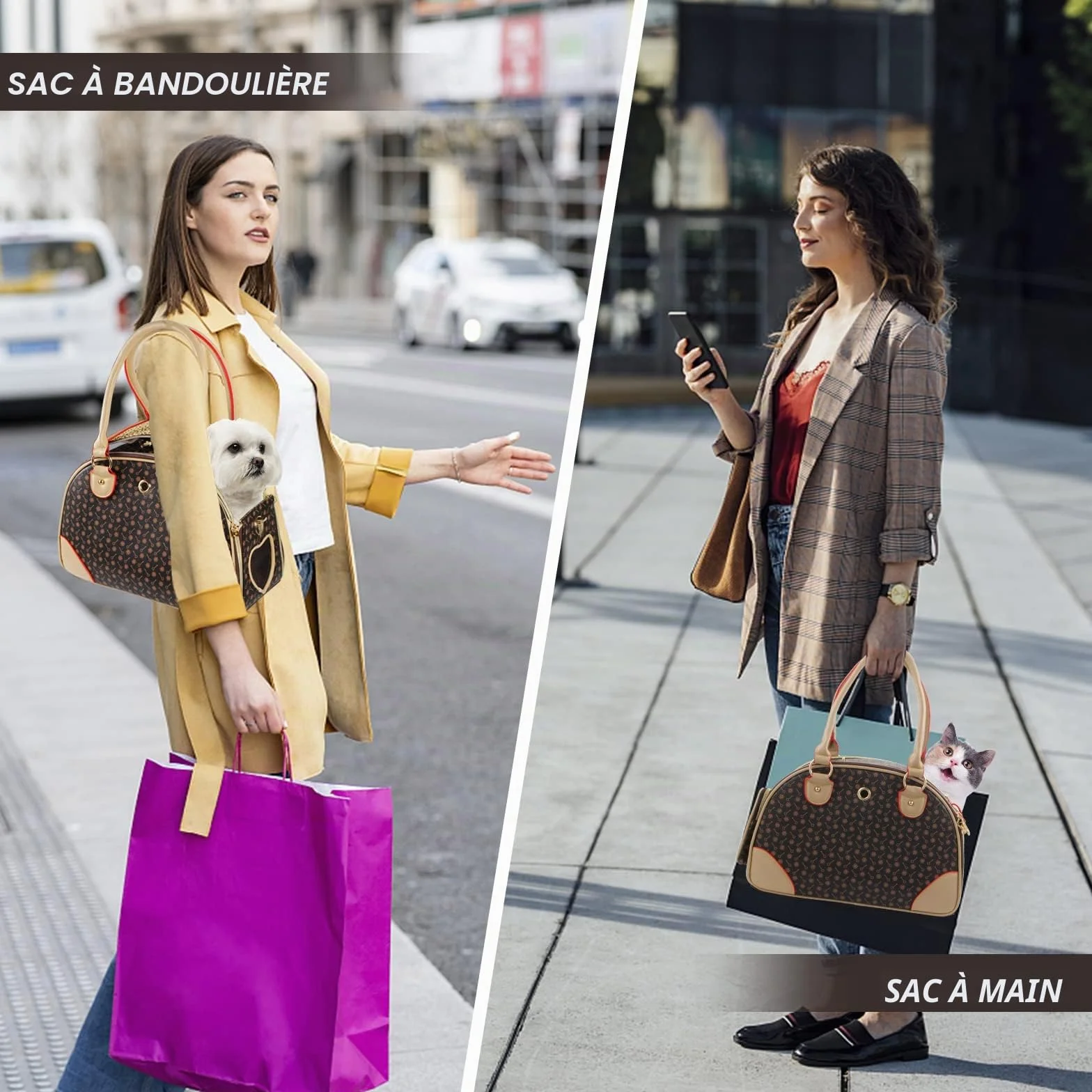 Sac à Main Tendance en Cuir synthétique pour Chien, Chat, Sac fourre-Tout pour Animal Domestique, Chat, Chien, Sac de randonnée, Marron, Taille S, 38 x 23 x 17 cm