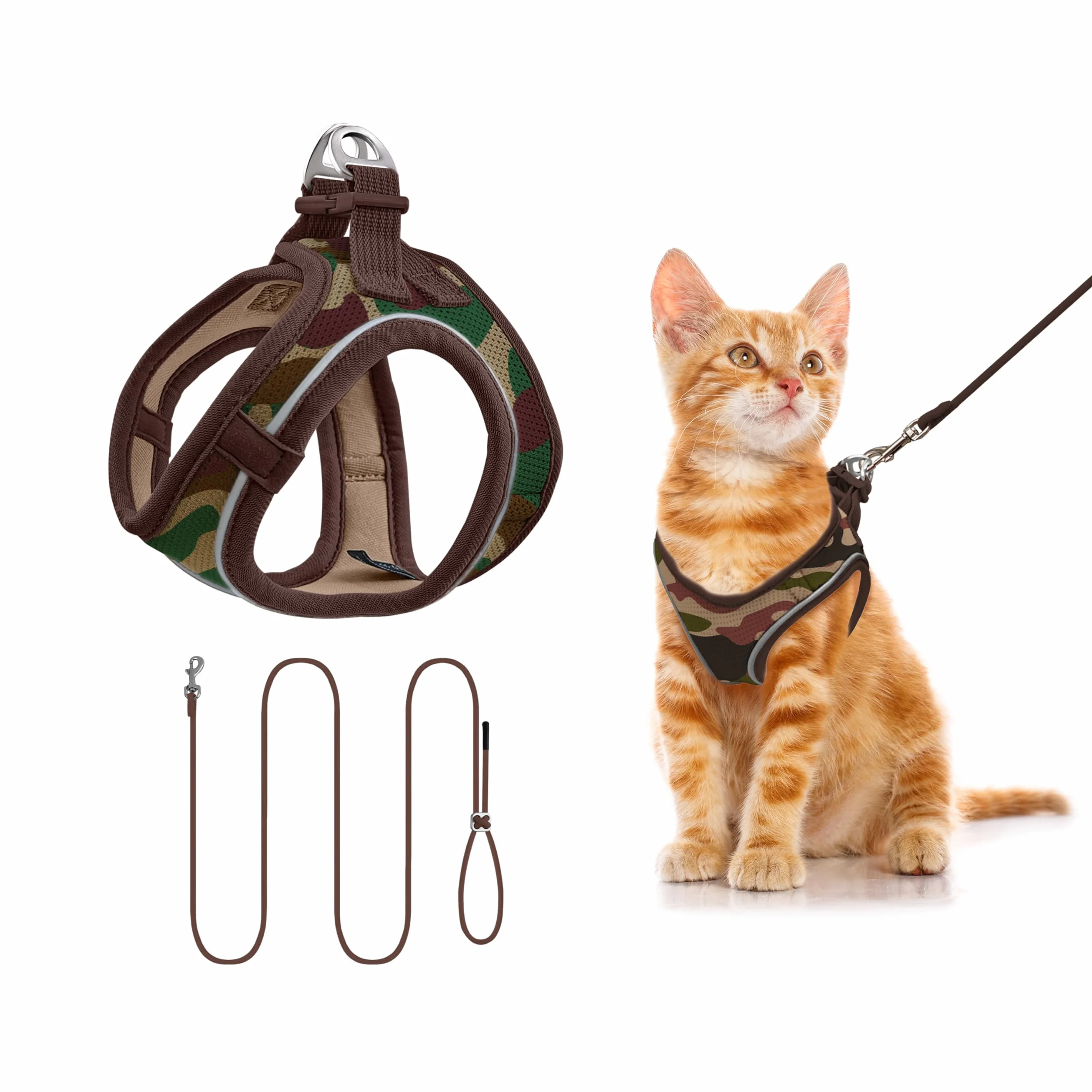 Harnais Chat Petit Chien Laisse 255cm XXS Anti-Fuite Maille Air Mesh Camouflage