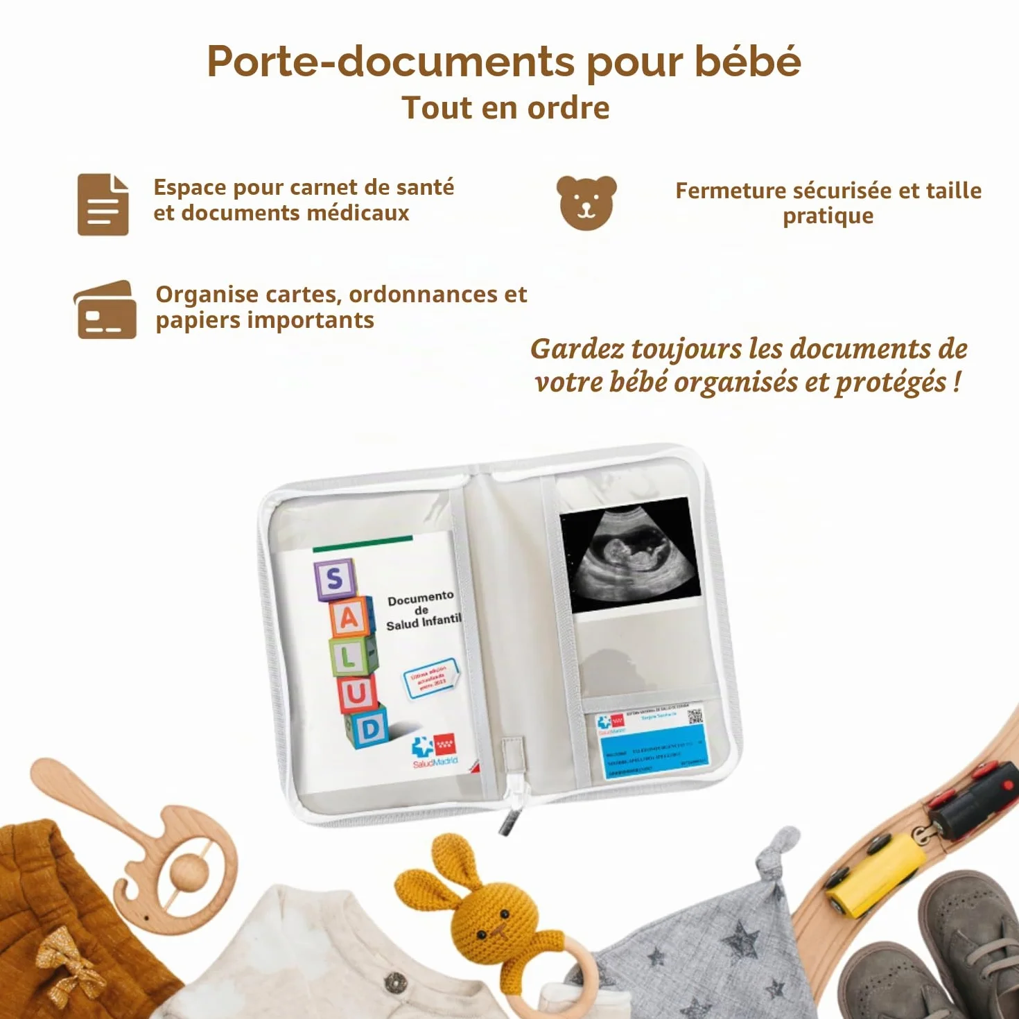 TENDS Protege carnet de sante bebe avec Porte document - Housse pratique pour documents essentiels